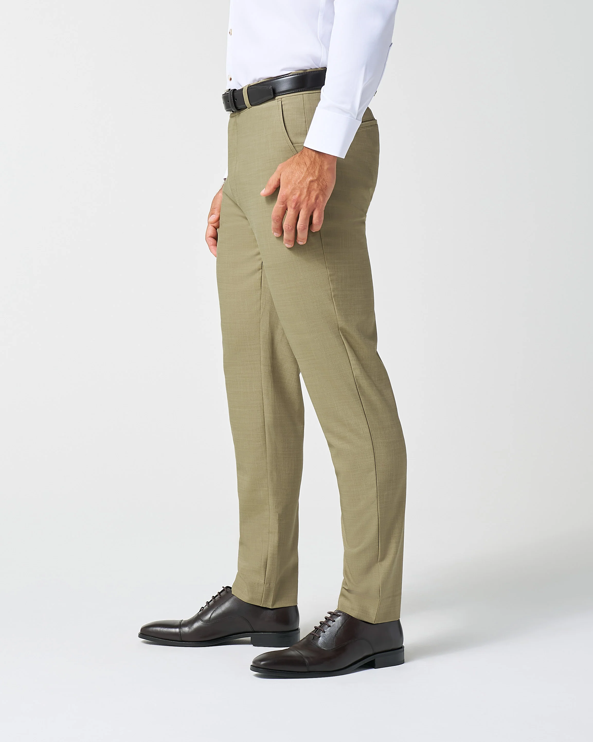 Athletic Fit Stretch Suit Pants - Heathered Olive - Image 3