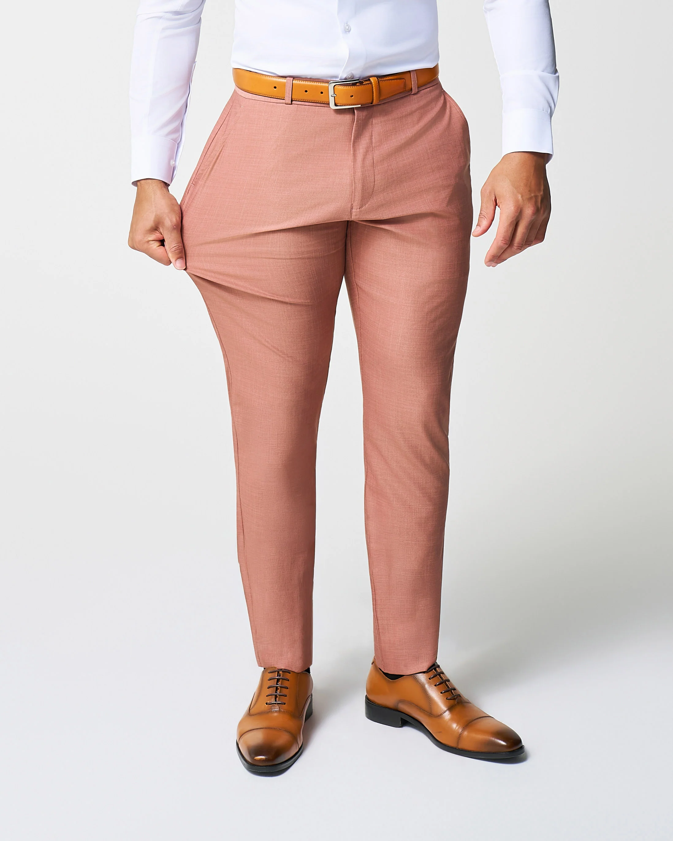 Athletic Fit Stretch Suit Pants - Heathered Salmon - Image 2