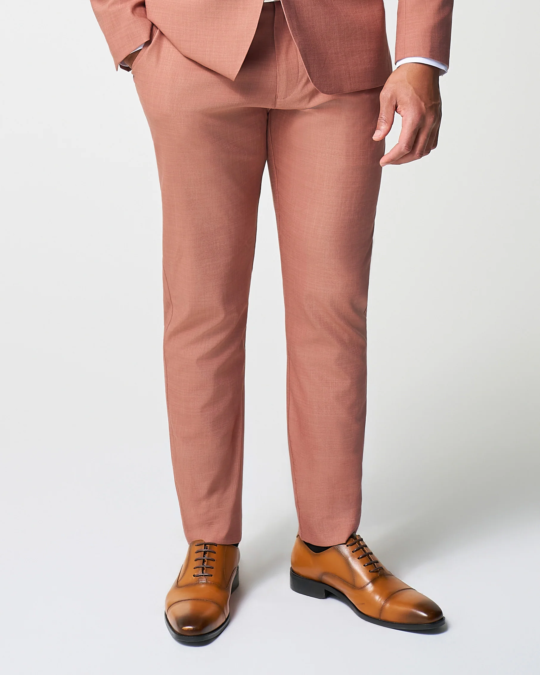 Athletic Fit Stretch Suit Pants - Heathered Salmon - Image 3