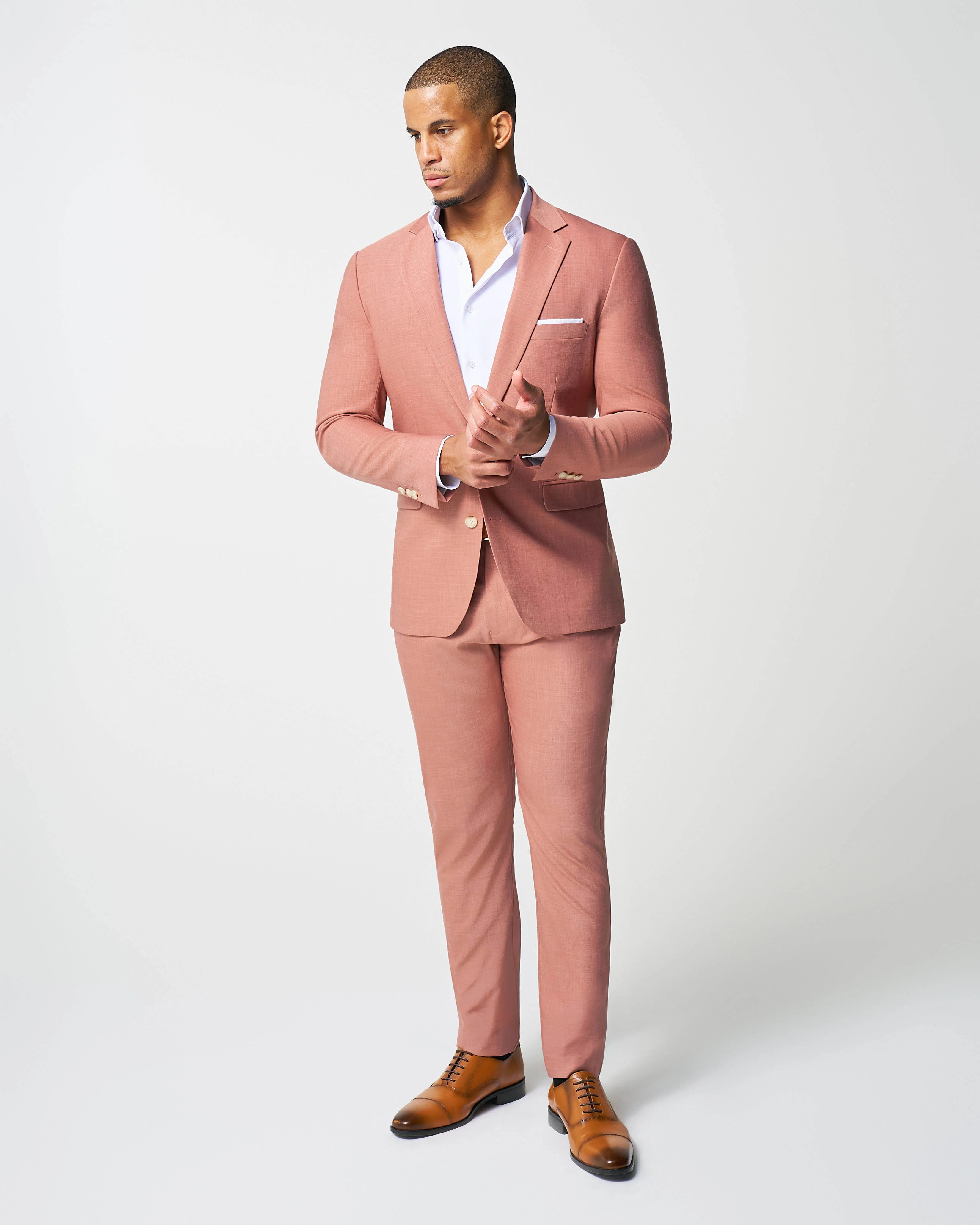 Athletic Fit Stretch Suit Pants - Heathered Salmon - Image 4
