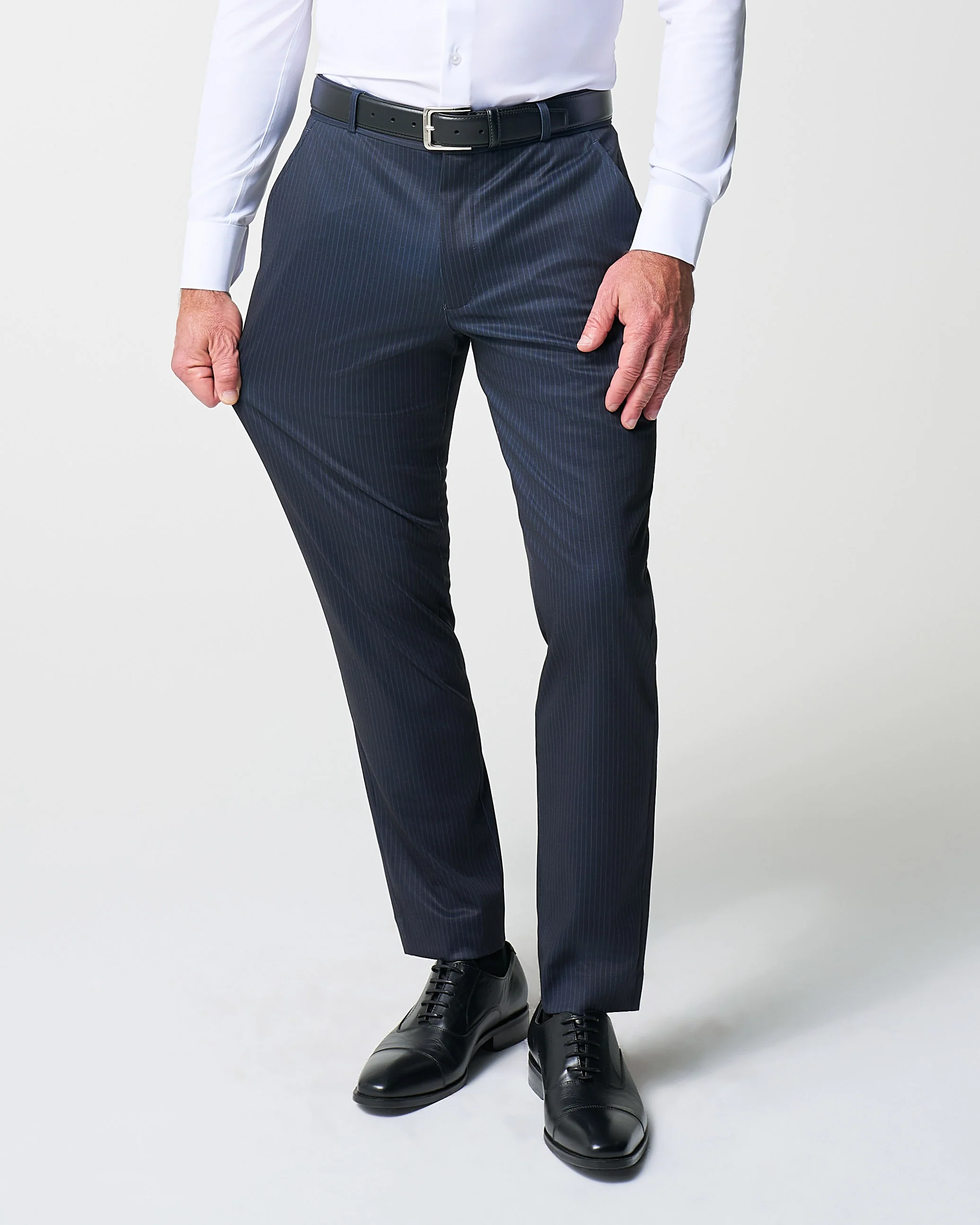 Athletic Fit Stretch Suit Pants - Knit Blue Chalk Stripe - Image 2