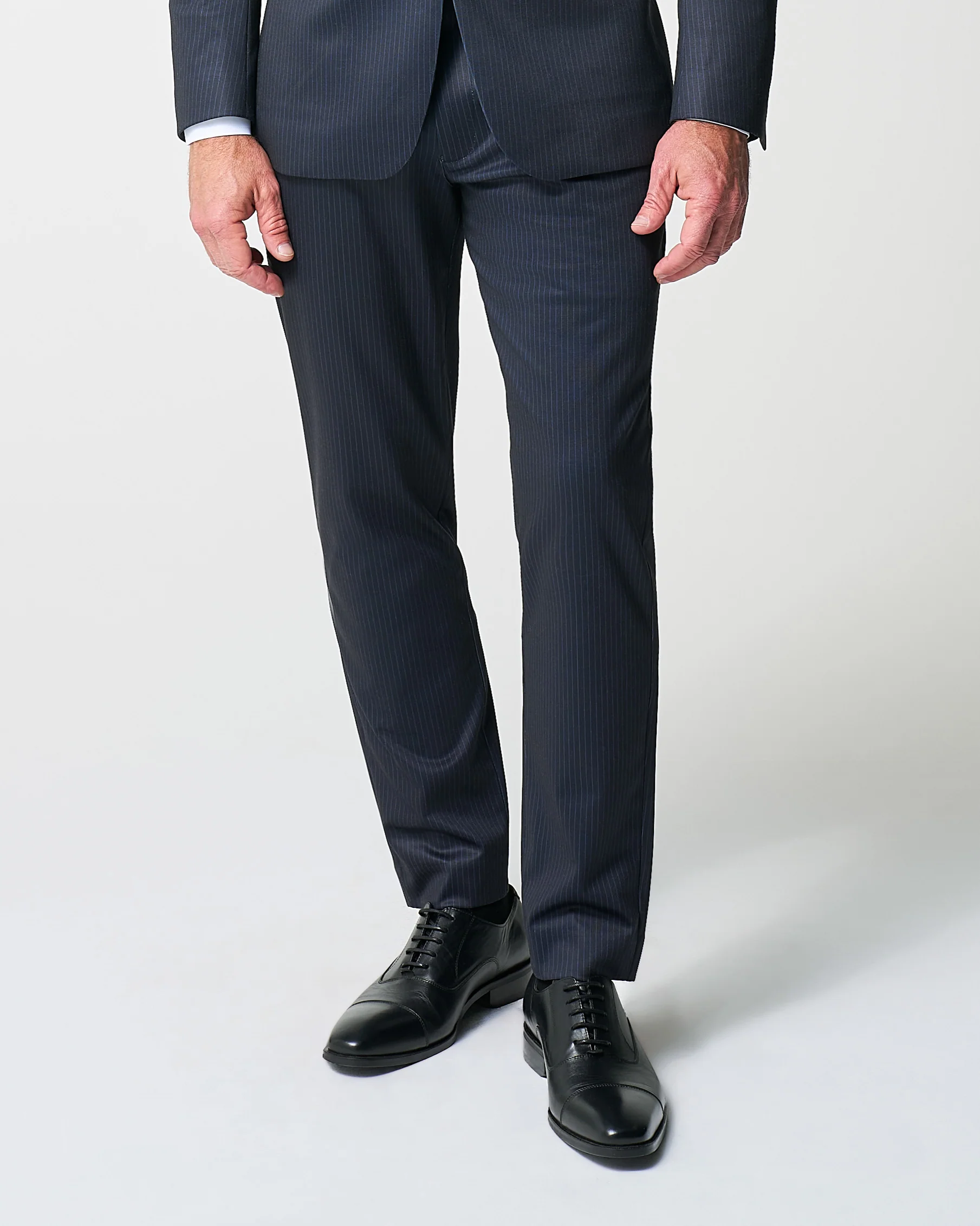 Athletic Fit Stretch Suit Pants - Knit Blue Chalk Stripe - Image 3