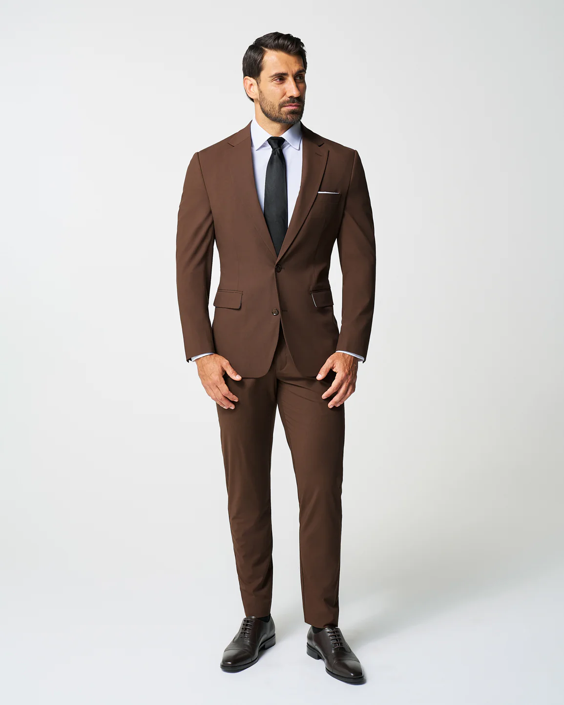 Athletic Fit Stretch Suit Pants - Lightweight Heathered Chocolate - Image 5