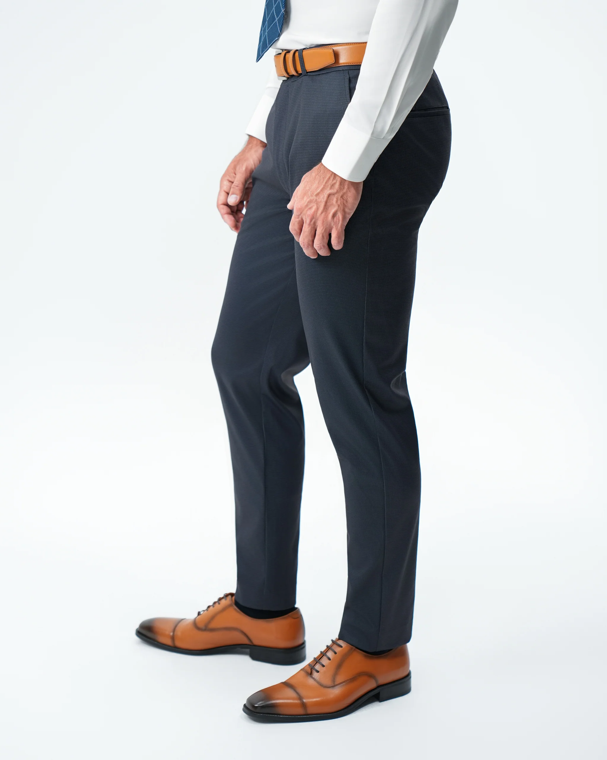 Athletic Fit Stretch Suit Pants - Navy & Black Mini Houndstooth - Image 4