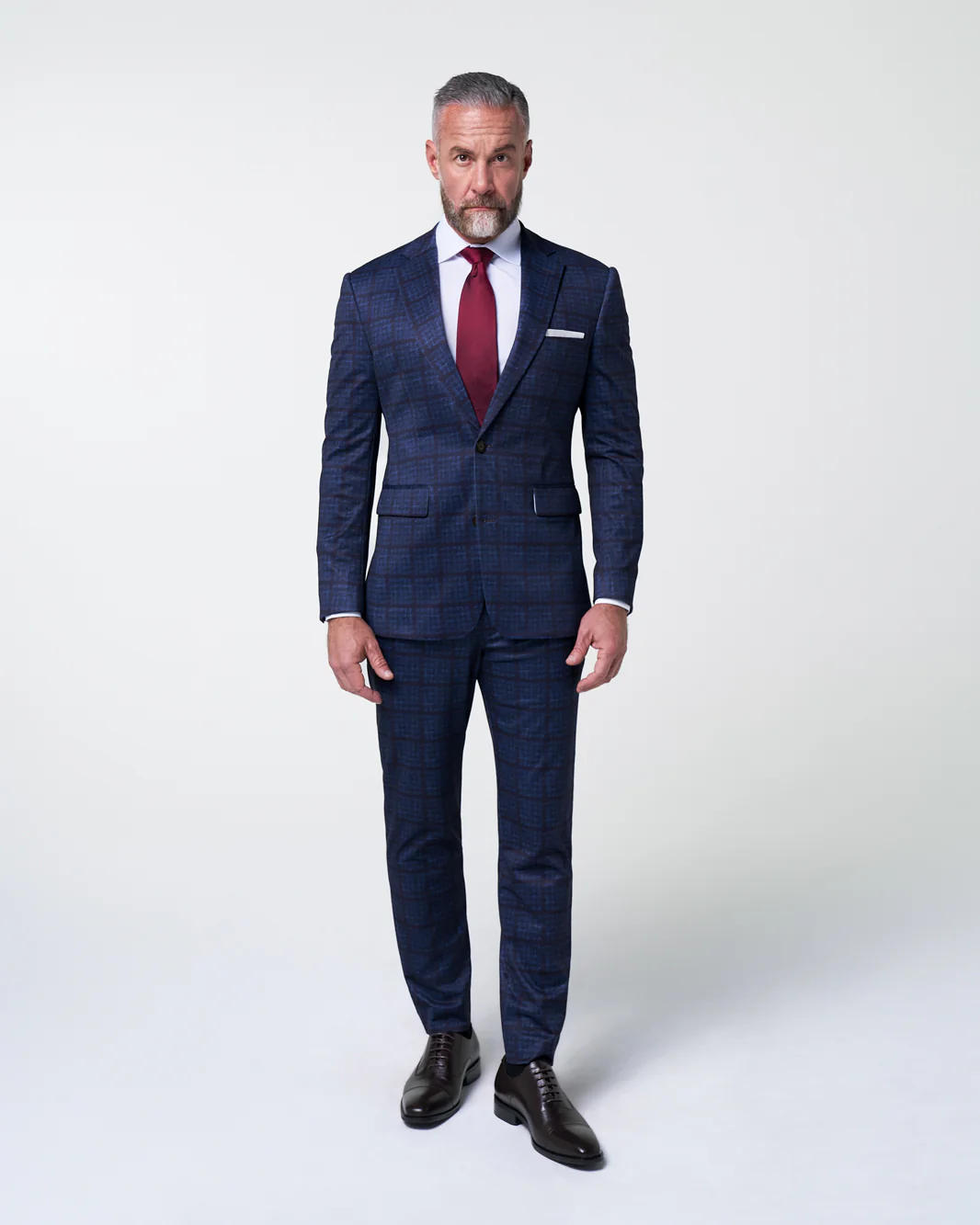 Athletic Fit Stretch Suit Pants - Navy & Maroon Windowpane - Image 2