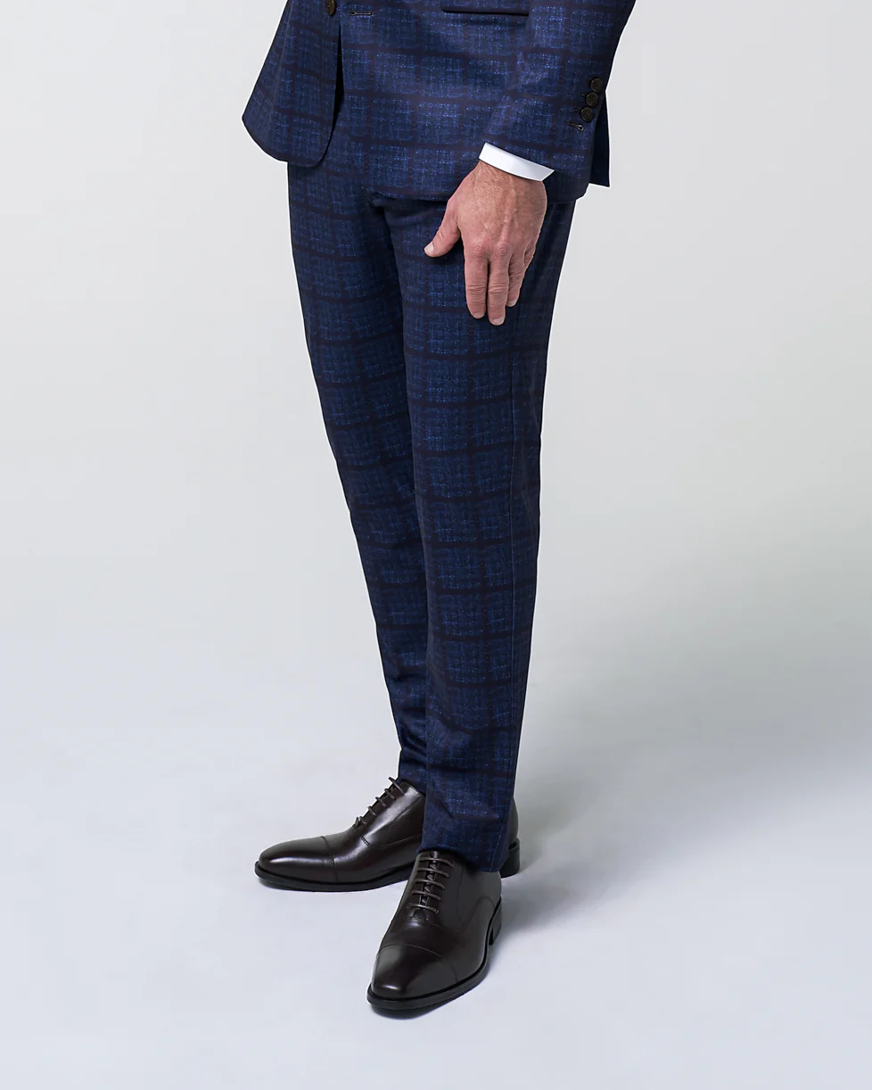 Athletic Fit Stretch Suit Pants - Navy & Maroon Windowpane - Image 3