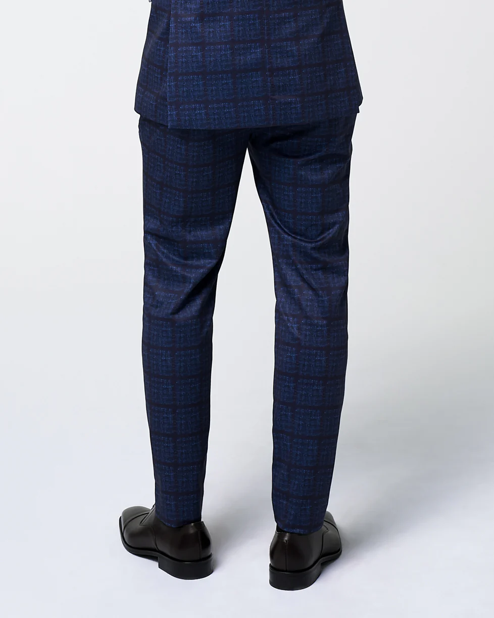 Athletic Fit Stretch Suit Pants - Navy & Maroon Windowpane - Image 4