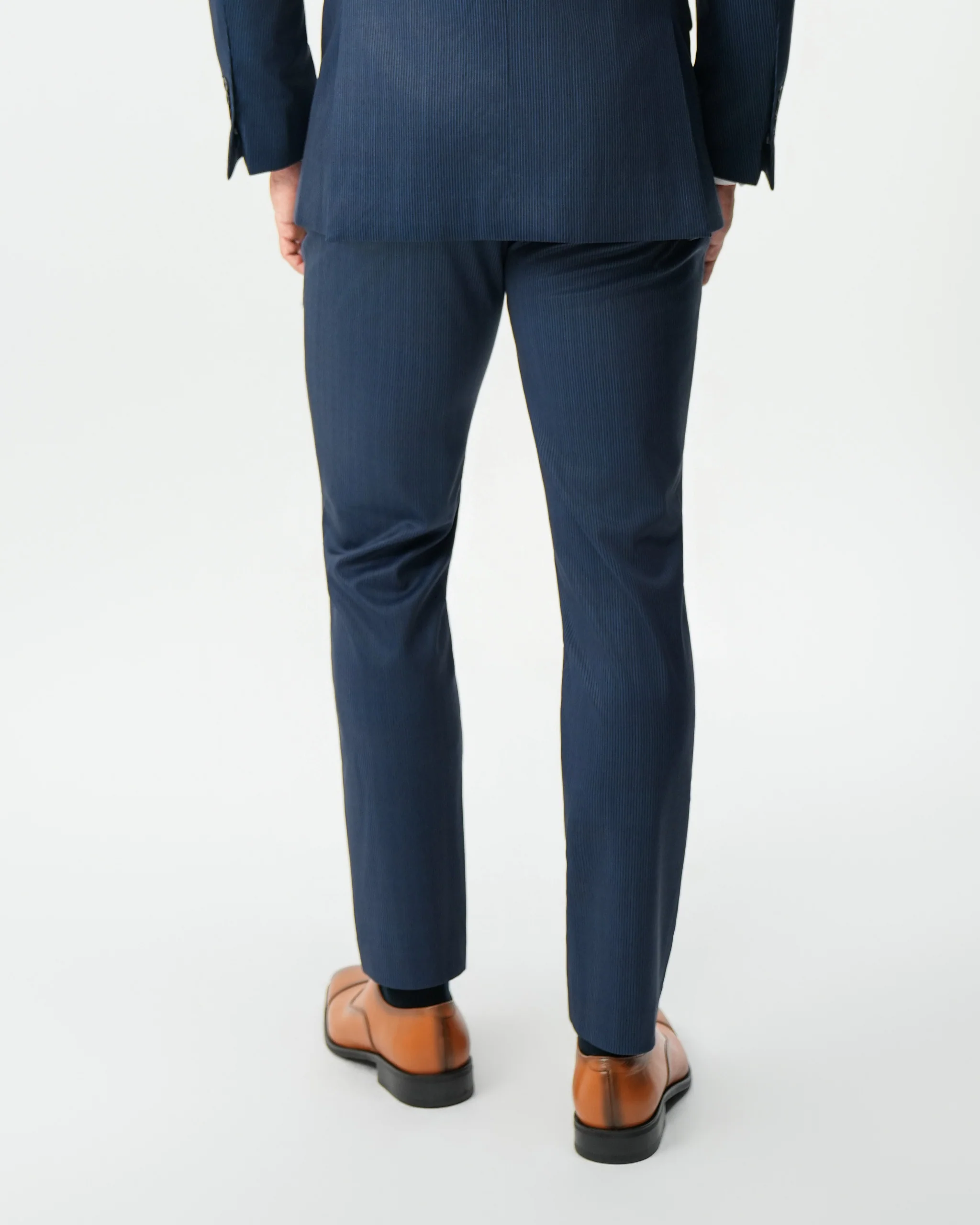 Athletic Fit Stretch Suit Pants - Navy & White Pinstripe - Image 7