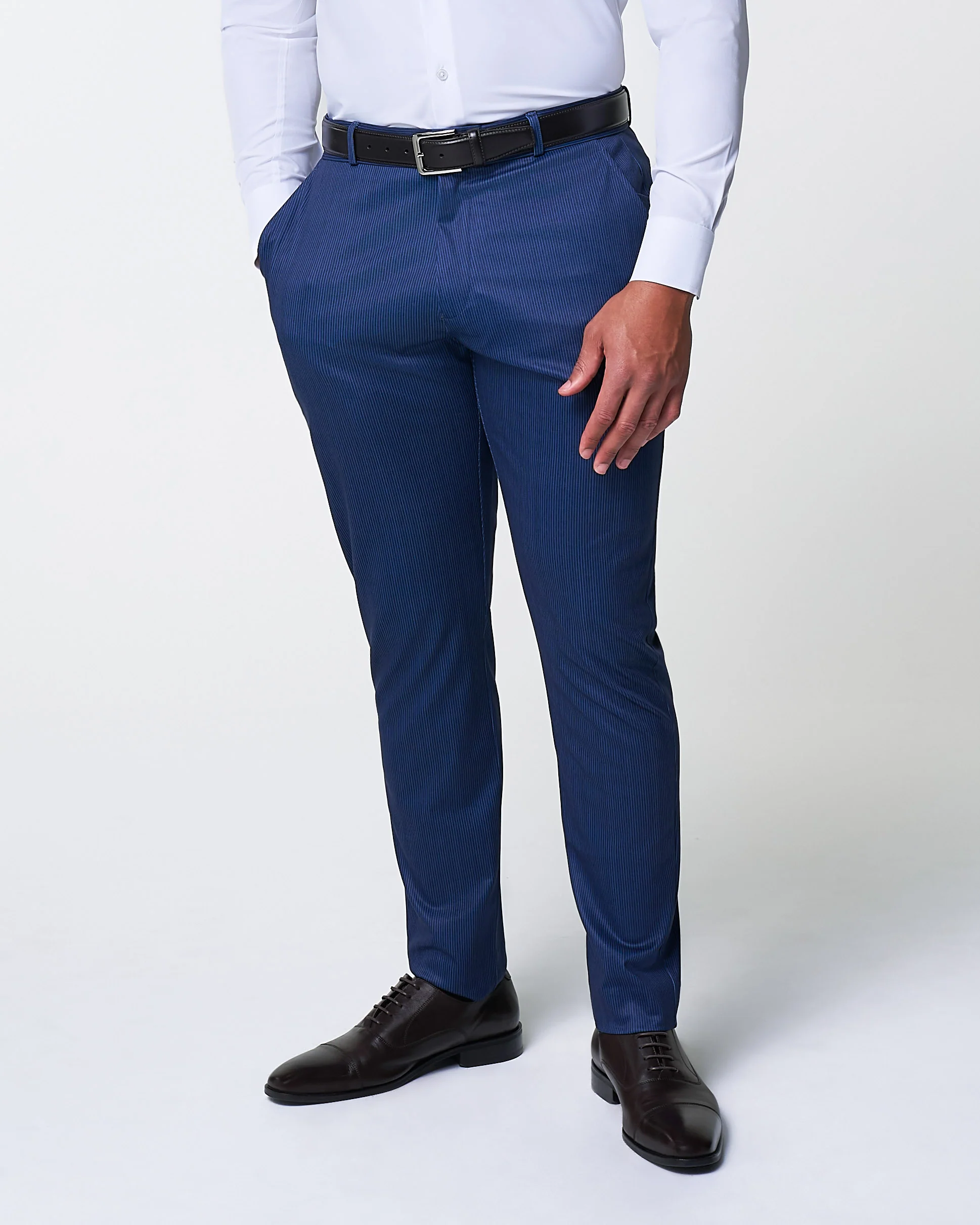 Athletic Fit Stretch Suit Pants - Navy & White Stripe
