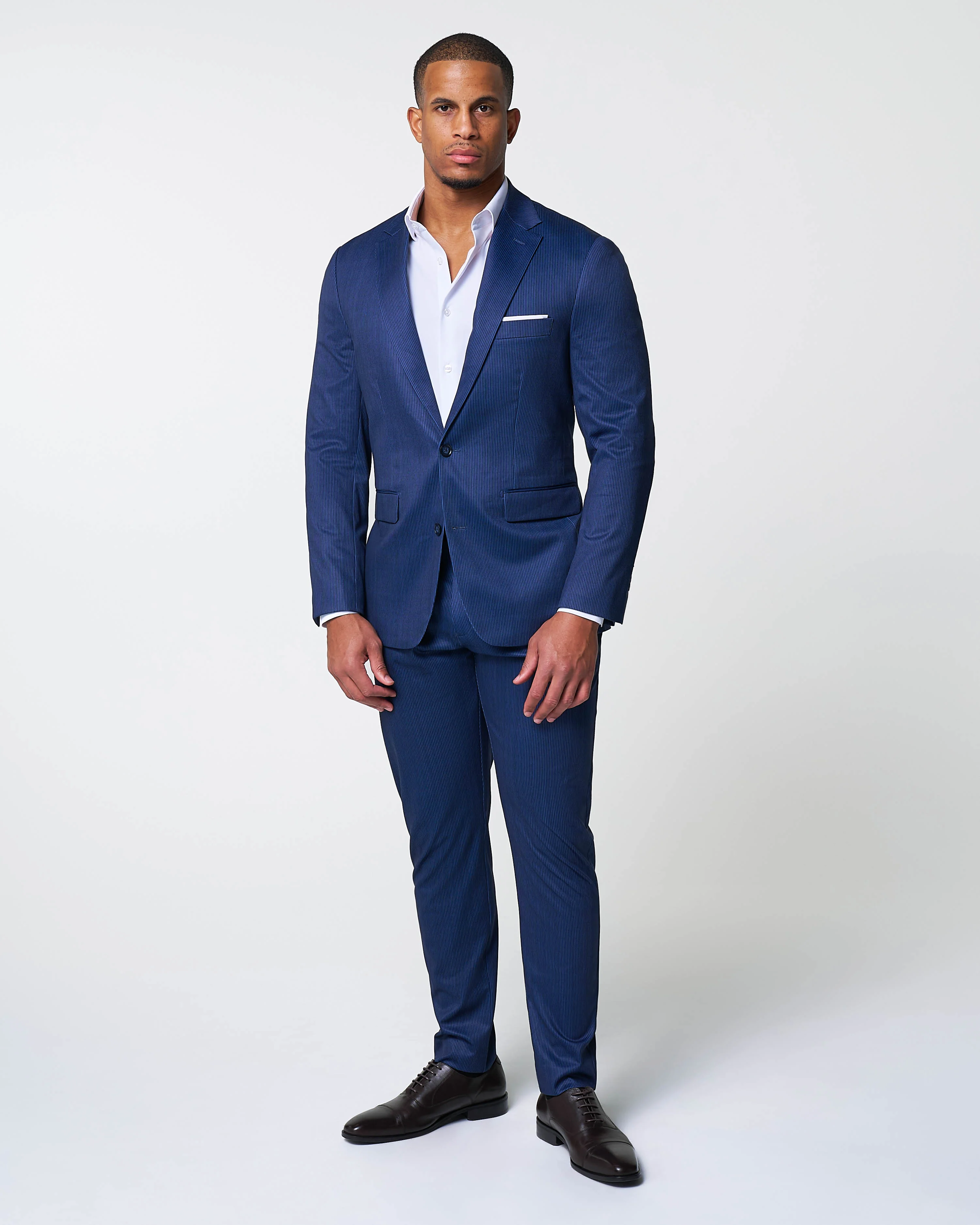 Athletic Fit Stretch Suit Pants - Navy & White Stripe - Image 2