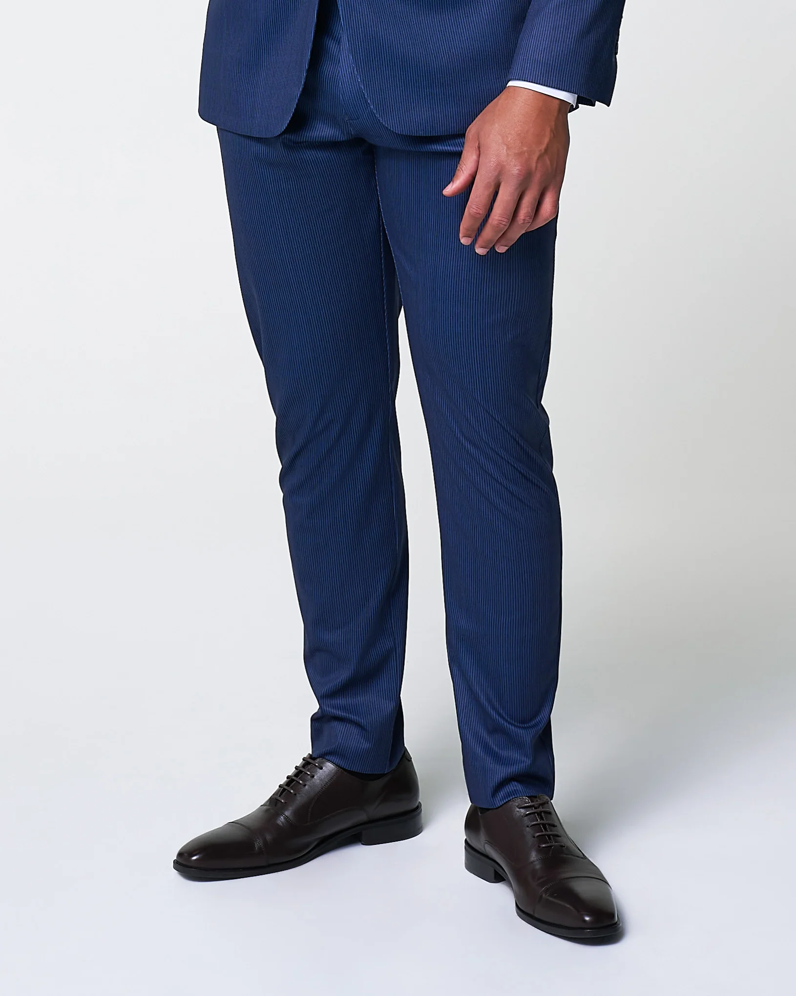 Athletic Fit Stretch Suit Pants - Navy & White Stripe - Image 3