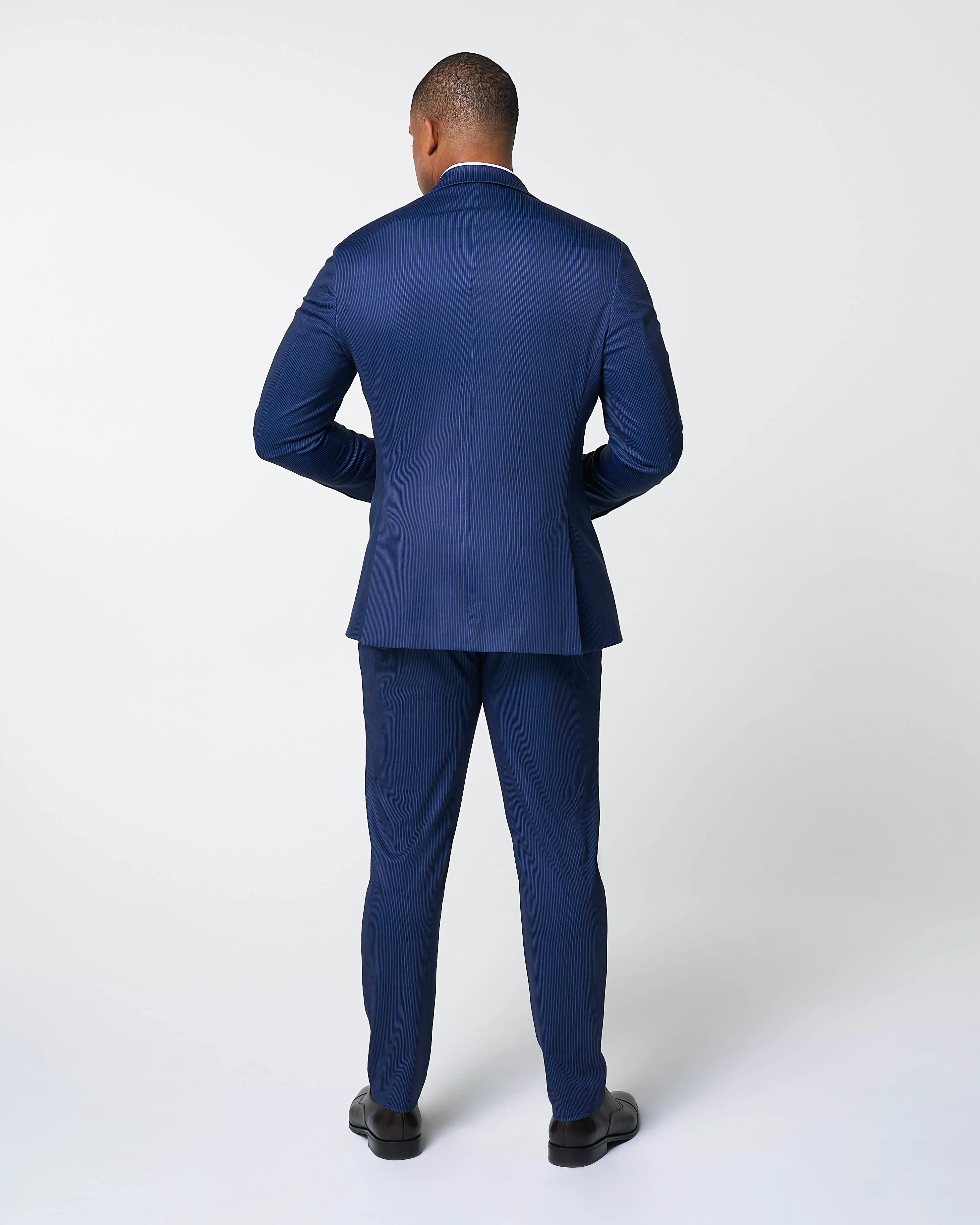 Athletic Fit Stretch Suit Pants - Navy & White Stripe - Image 4