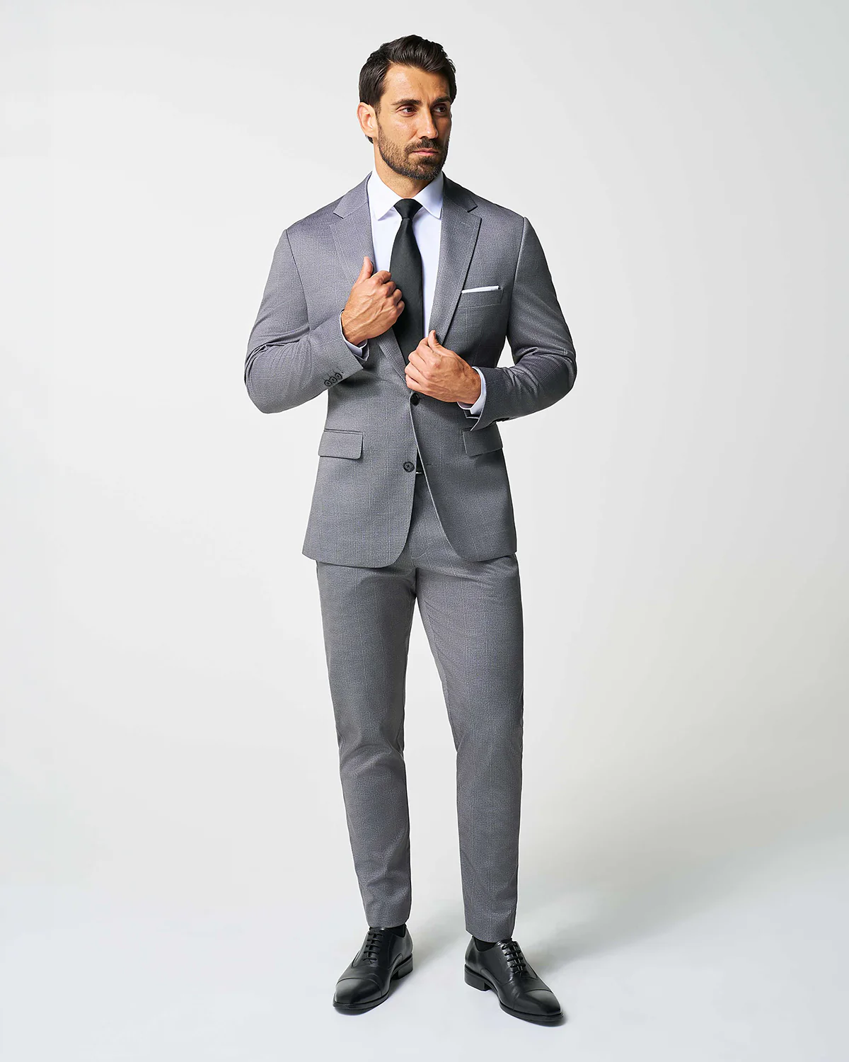 Athletic Fit Stretch Suit Pants - Shadow Grey Plaid - Image 2