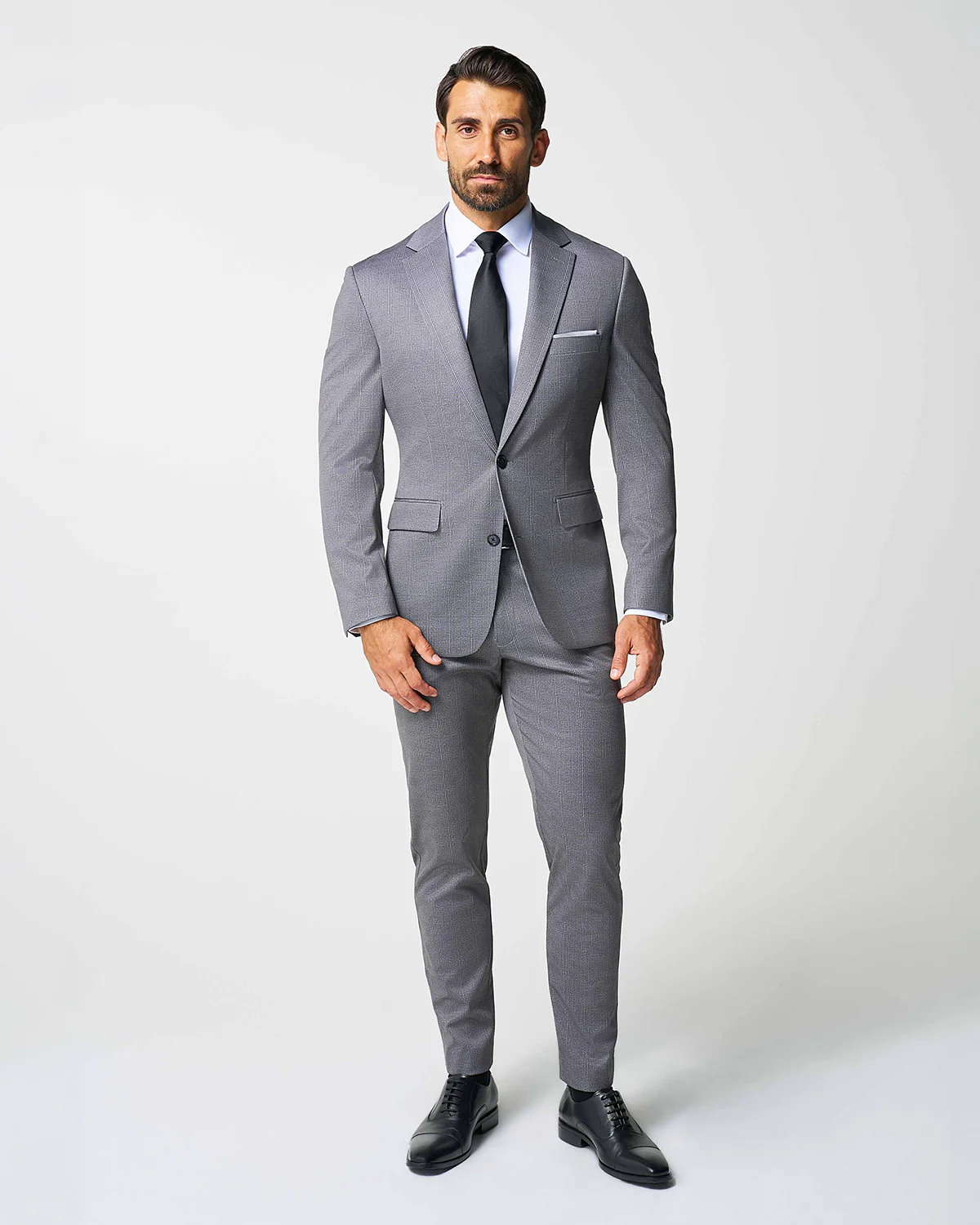 Athletic Fit Stretch Suit Pants - Shadow Grey Plaid - Image 4