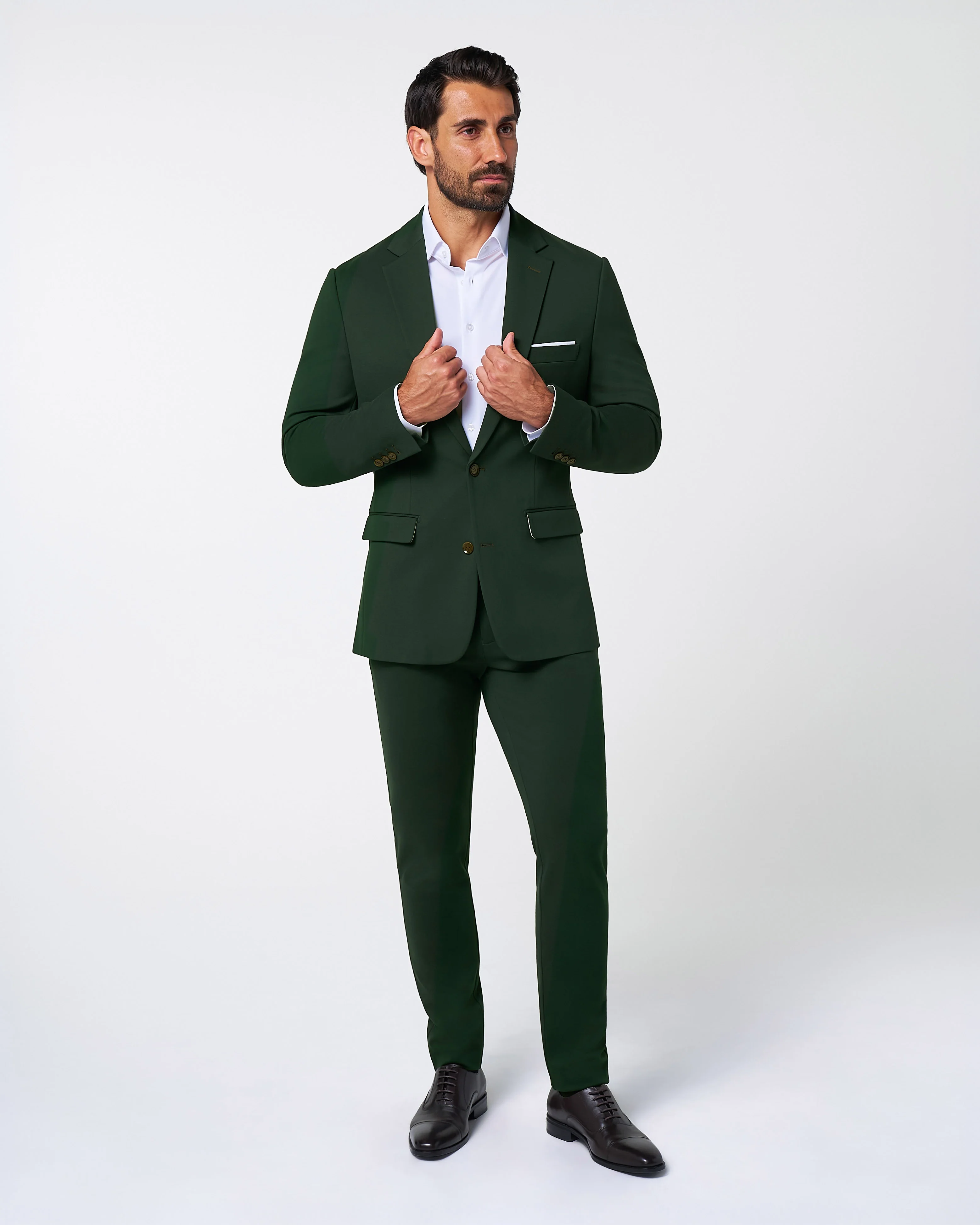 Athletic Fit Stretch Suit Pants - Solid Hunter Green - Image 5