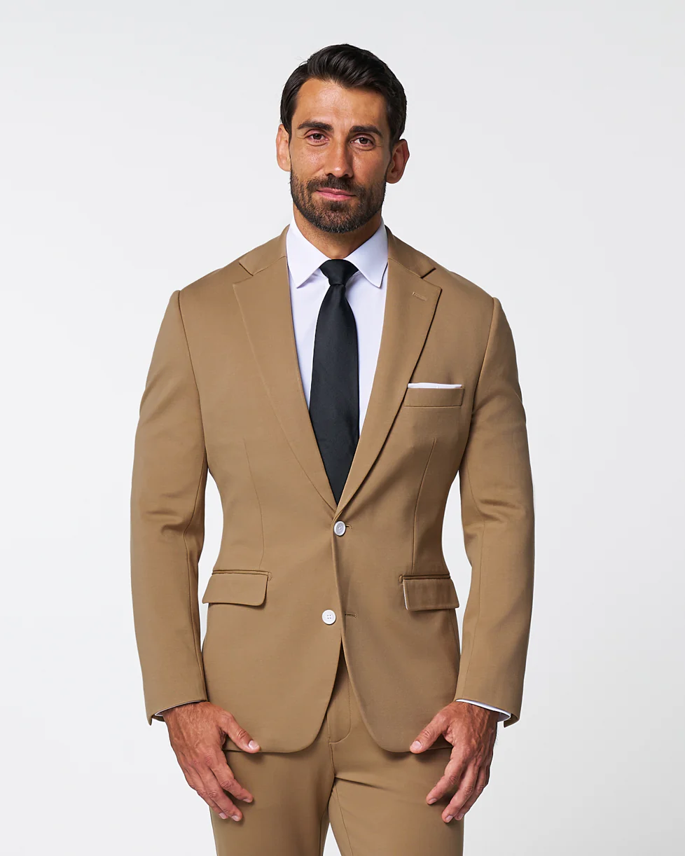 Athletic Fit Stretch Suit - Solid Dark Tan - Image 3