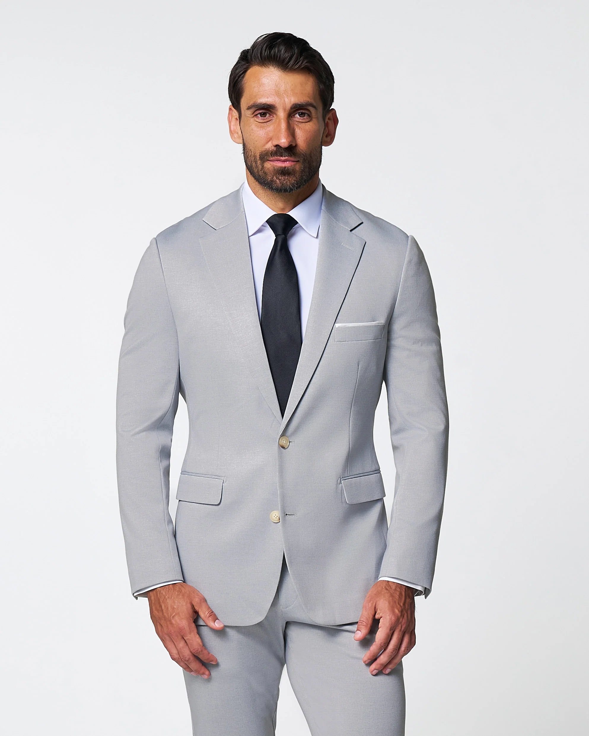 Athletic Fit Stretch Suit - Solid Light Grey - Image 3