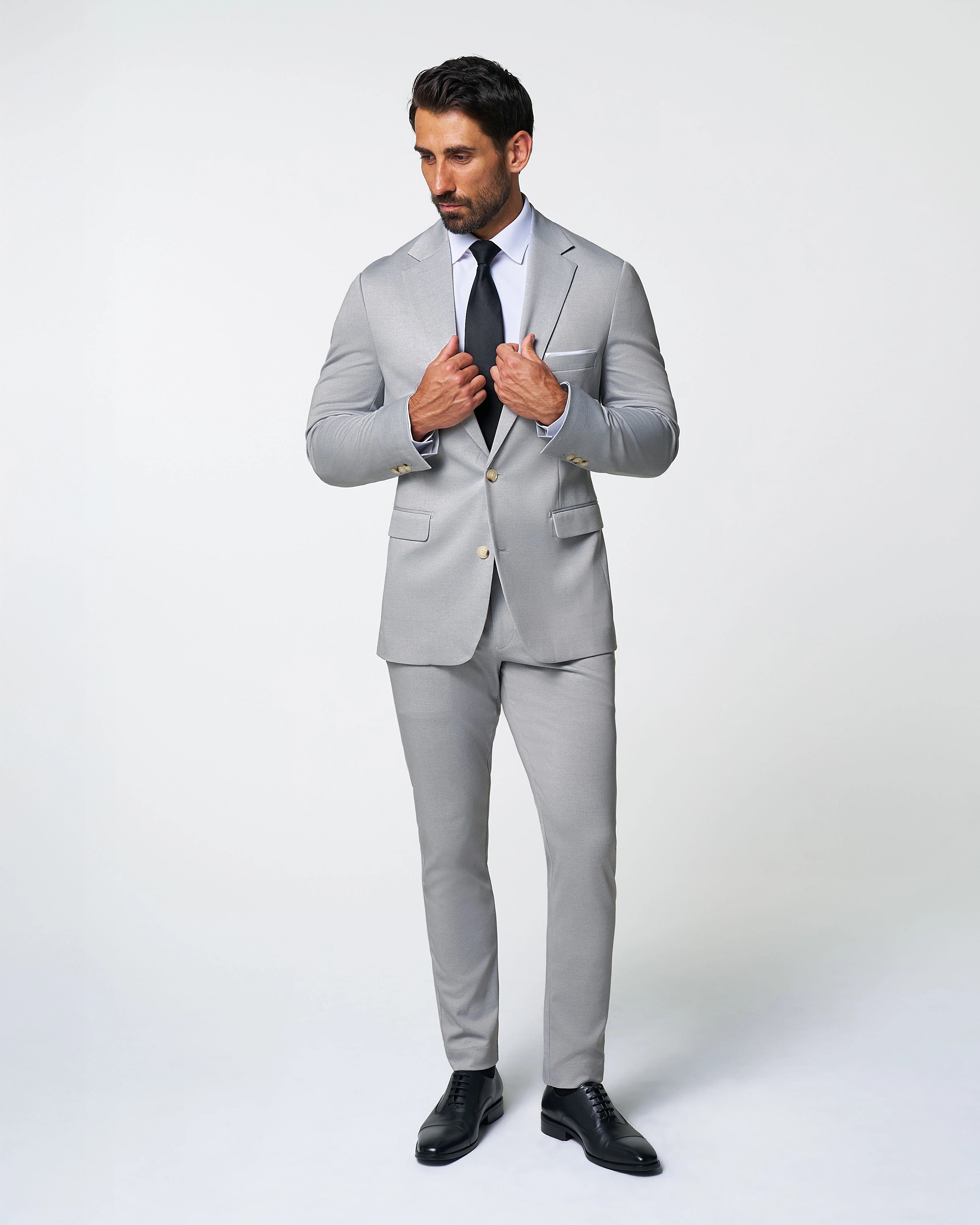 Athletic Fit Stretch Suit - Solid Light Grey - Image 6