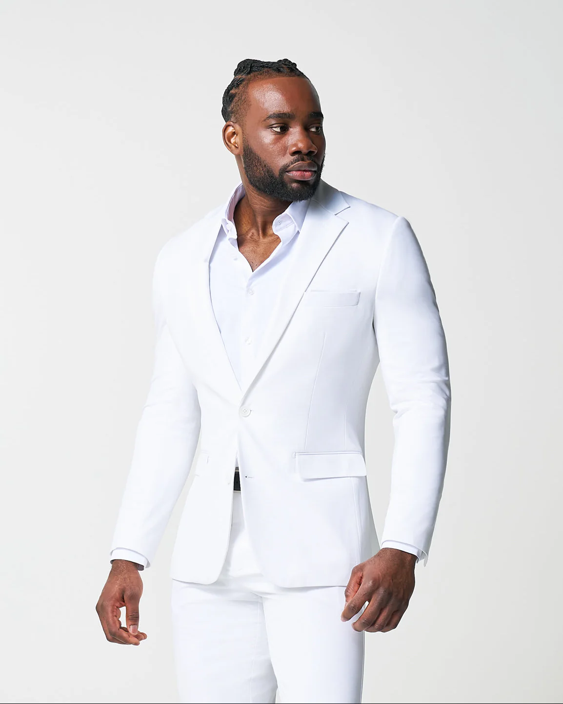 Athletic Fit Stretch Suit - Solid White - Image 3