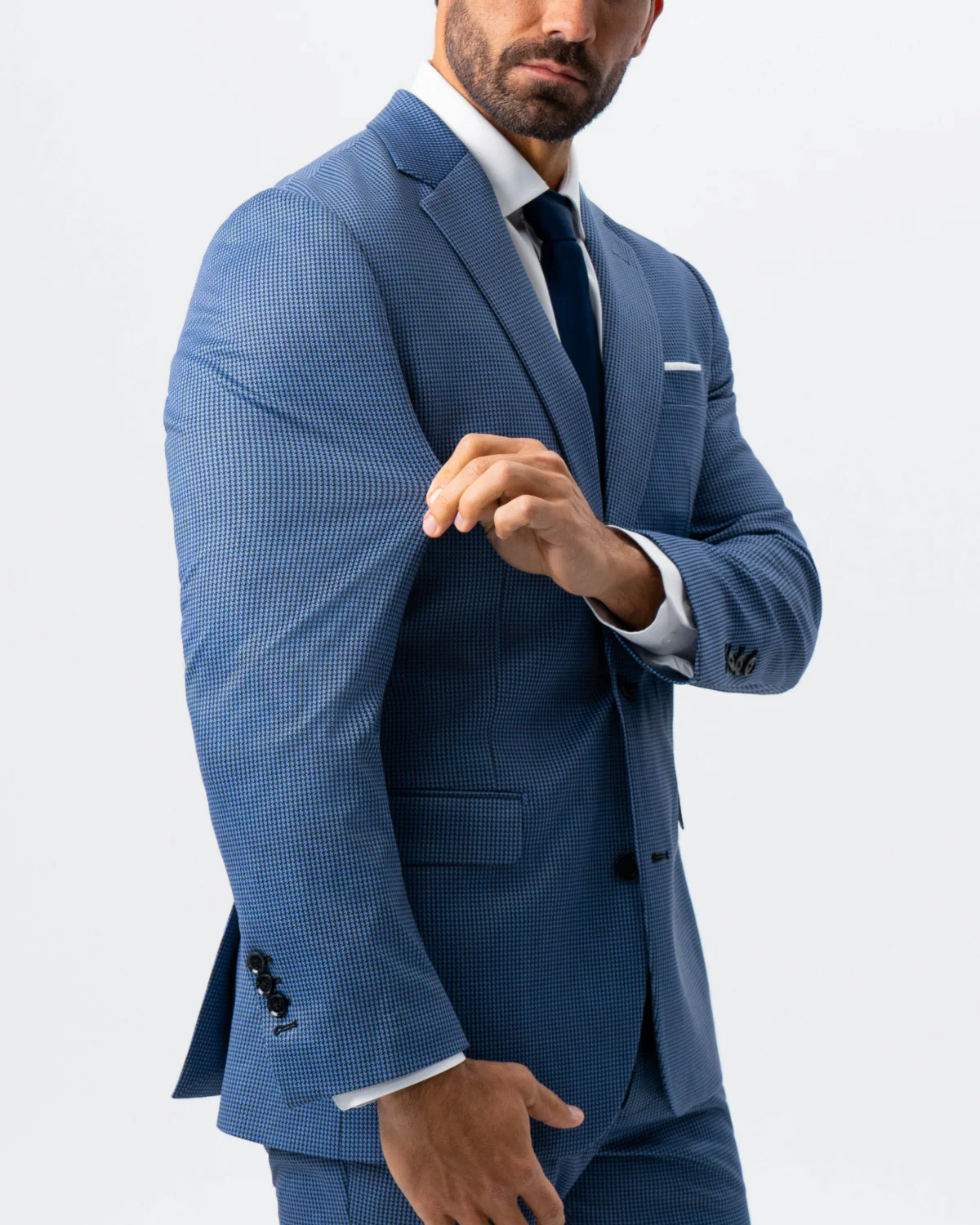 Athletic Fit Stretch Suit - Steel Blue Houndstooth - Image 2