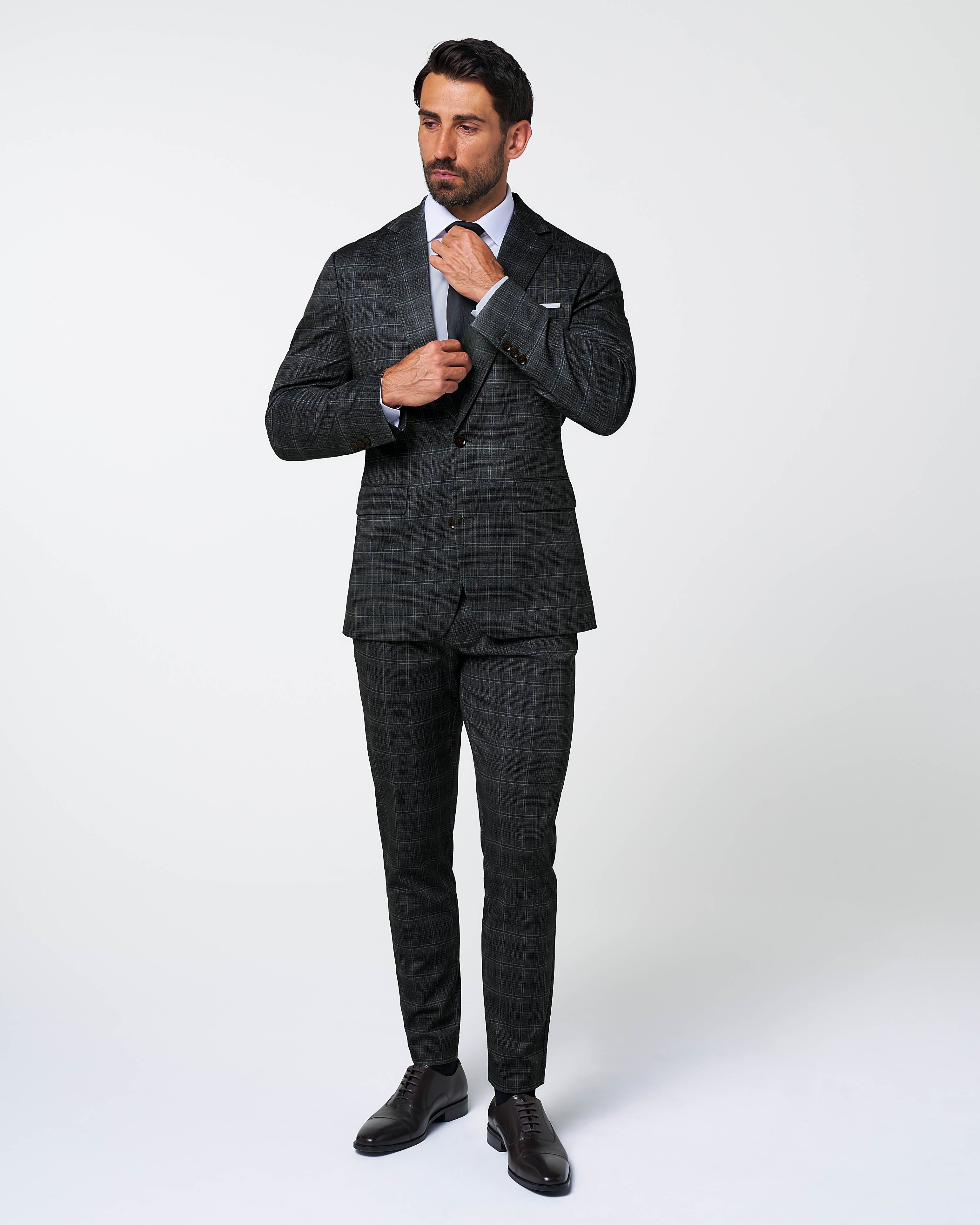 Athletic Fit Stretch Suit - Stone Grey Plaid - Image 3