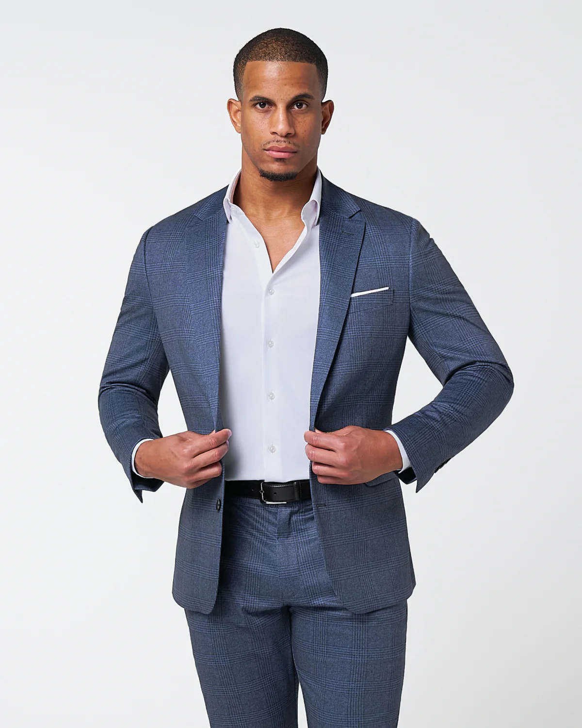 Athletic Fit Stretch Suit - Storm Blue & Navy Plaid - Image 2