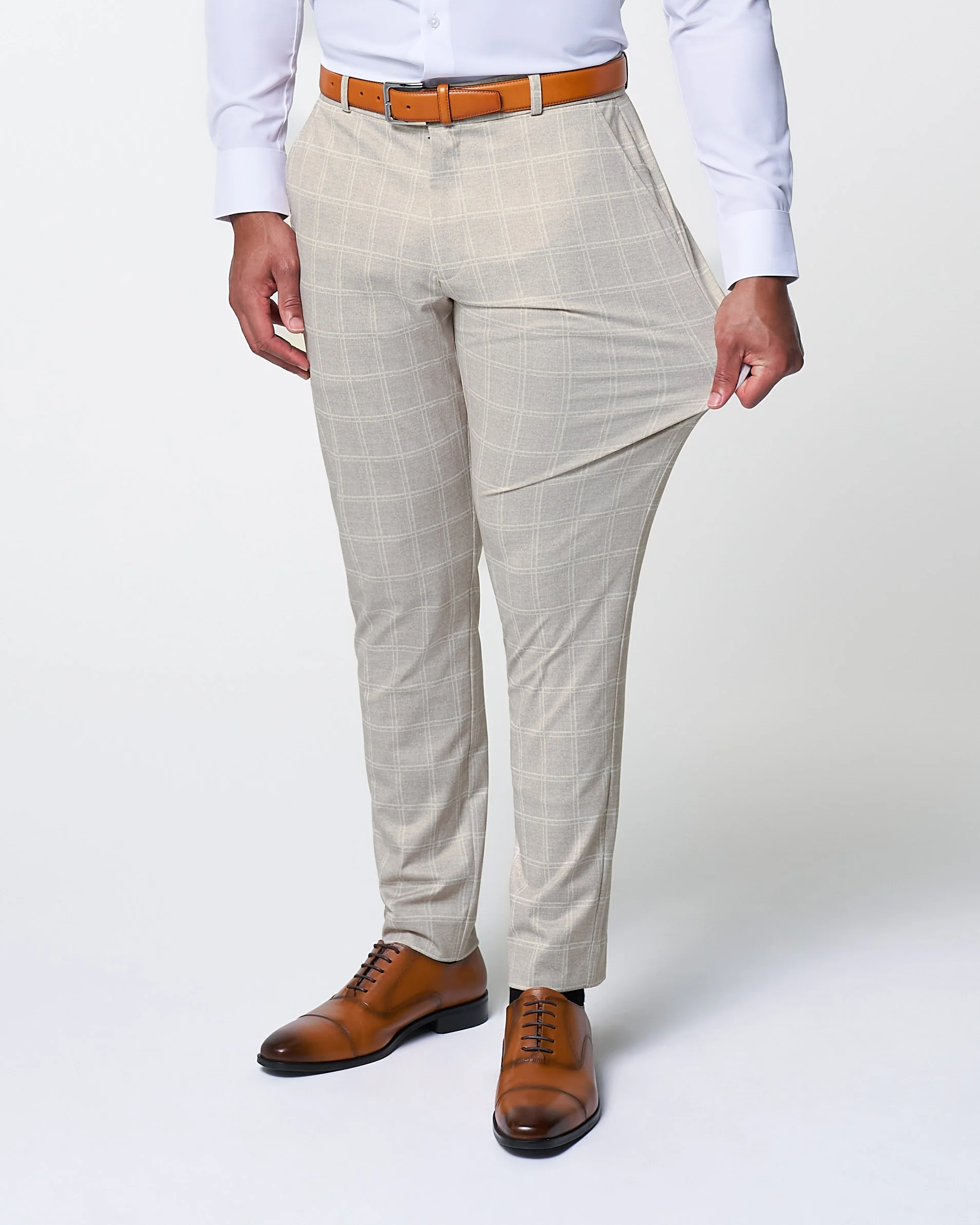 Athletic Fit Stretch Suit - Tan and White Windowpane Suit - Image 4