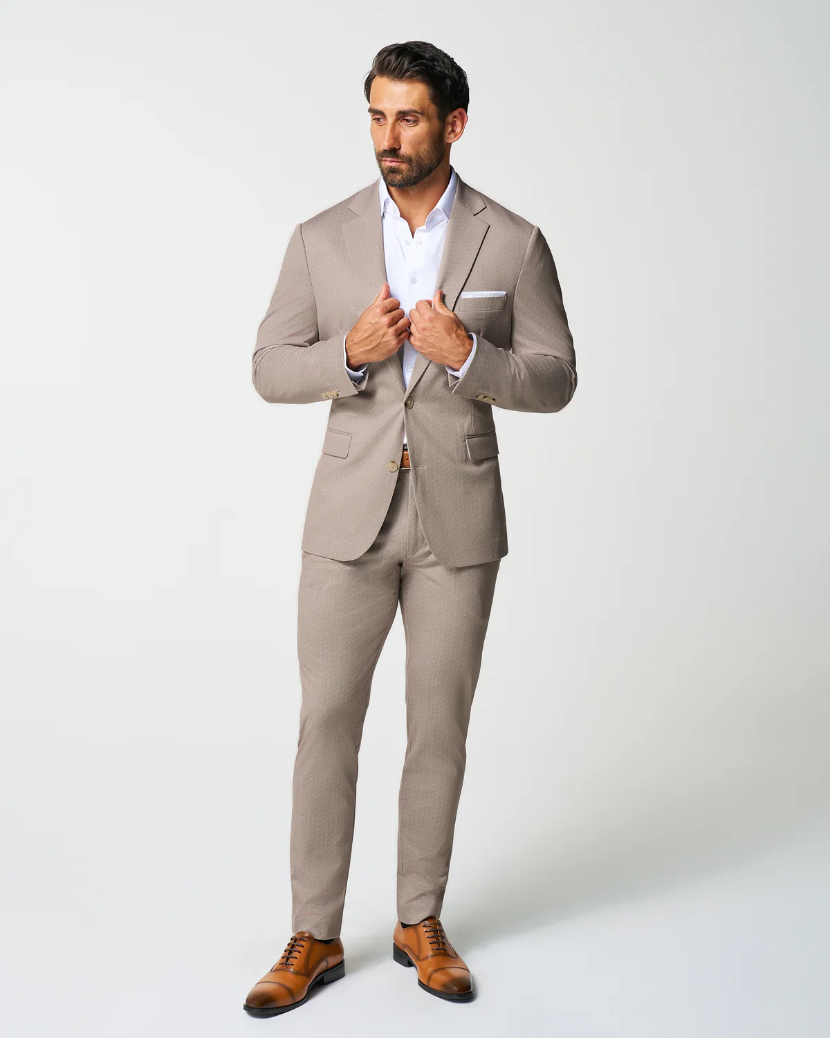 Athletic Fit Stretch Suit - Tan Herringbone