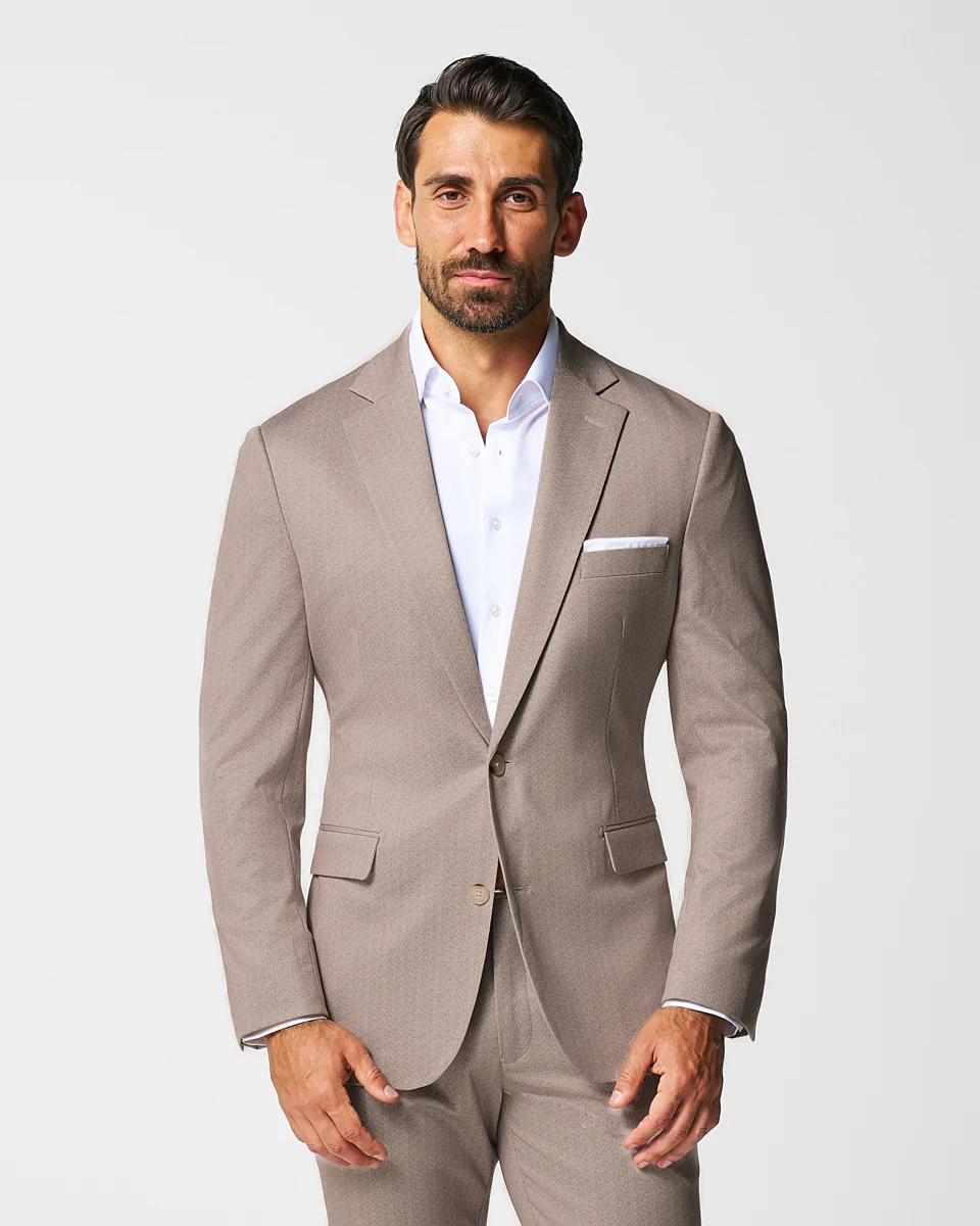 Athletic Fit Stretch Suit - Tan Herringbone - Image 3