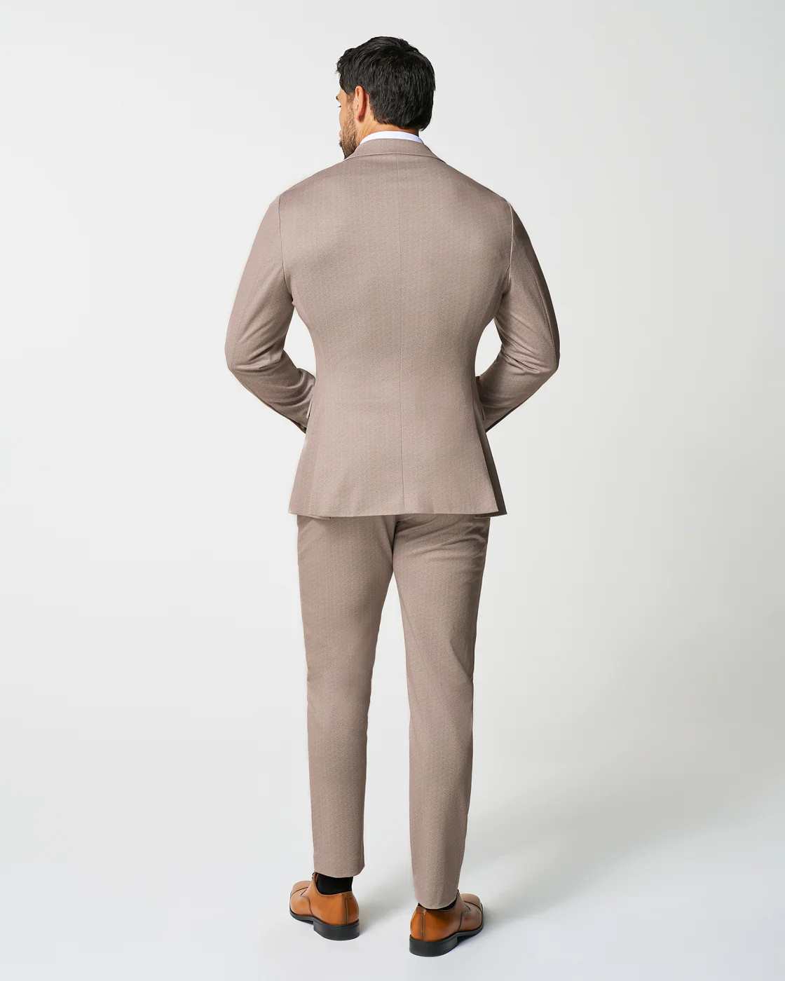 Athletic Fit Stretch Suit - Tan Herringbone - Image 4