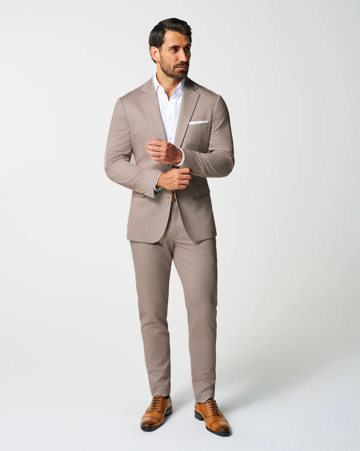 Athletic Fit Stretch Suit - Tan Herringbone - Image 5