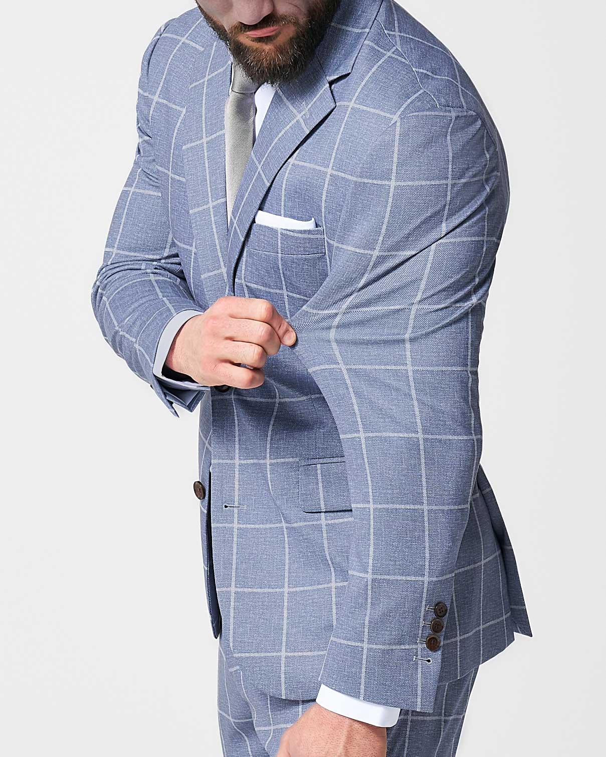 Athletic Fit Stretch Suit - Textured Light Blue with White Windowpane - Image 2