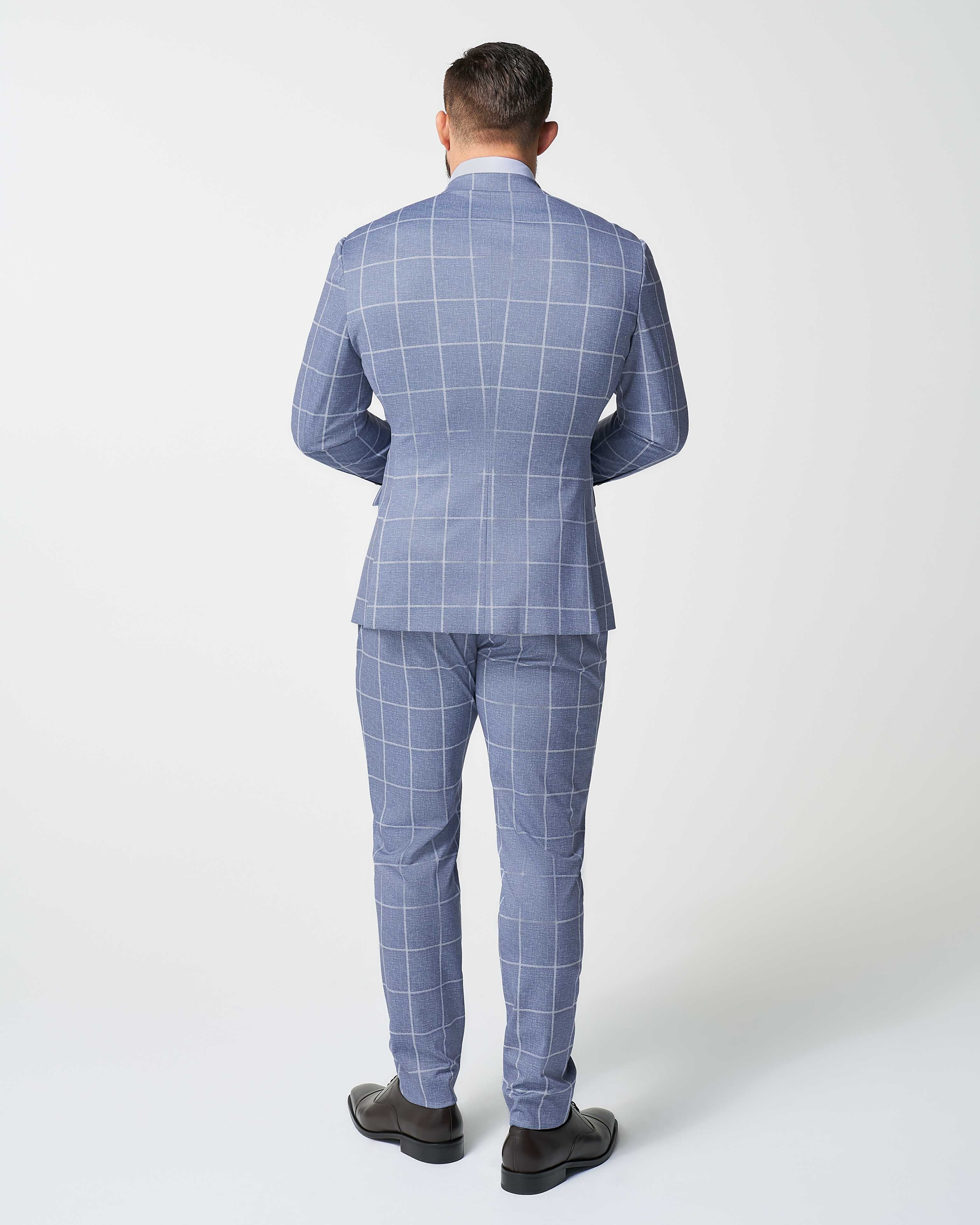 Athletic Fit Stretch Suit - Textured Light Blue with White Windowpane - Image 4