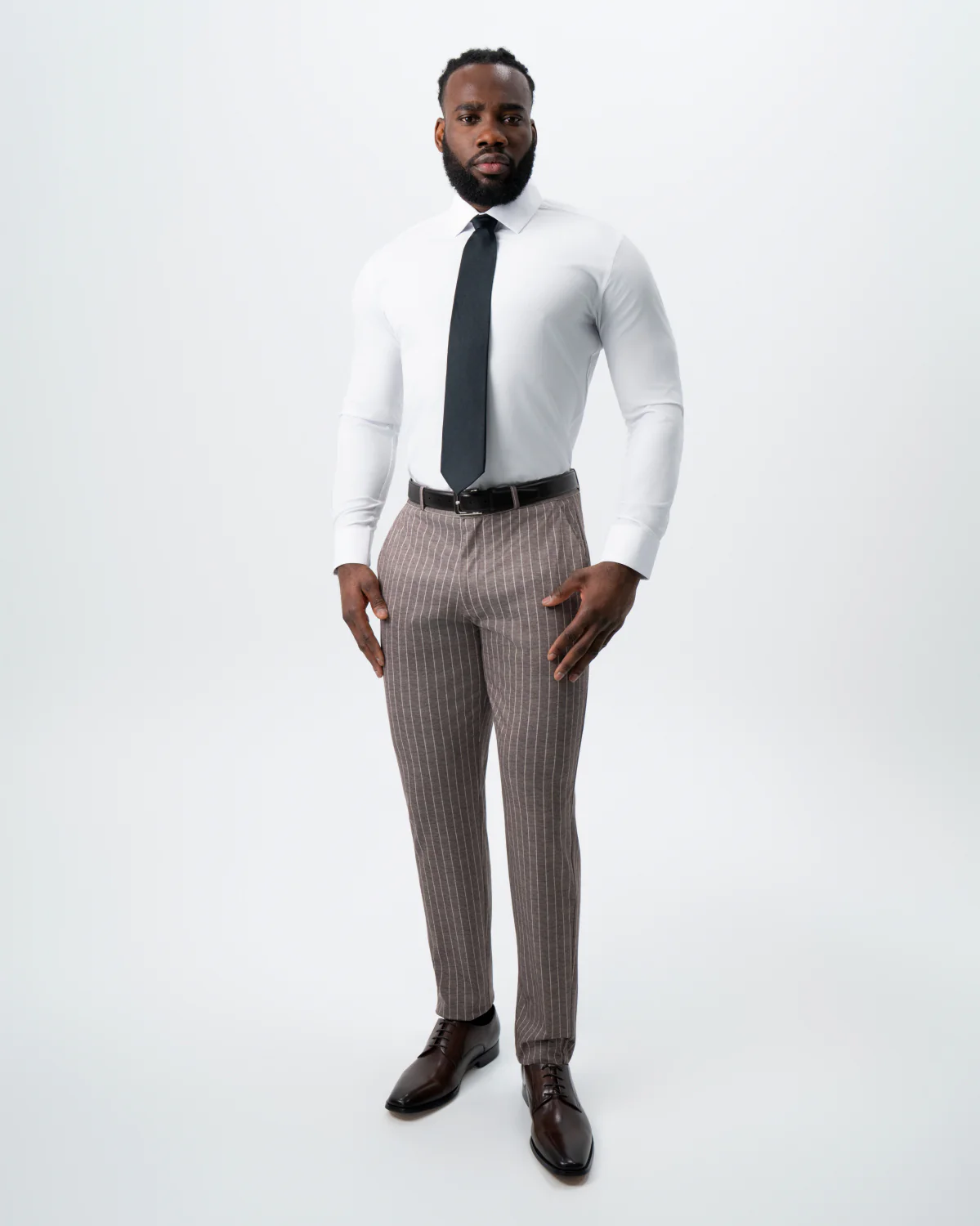 Athletic Fit Stretch Suit - Textured Light Brown with Cream Stripe - Image 5