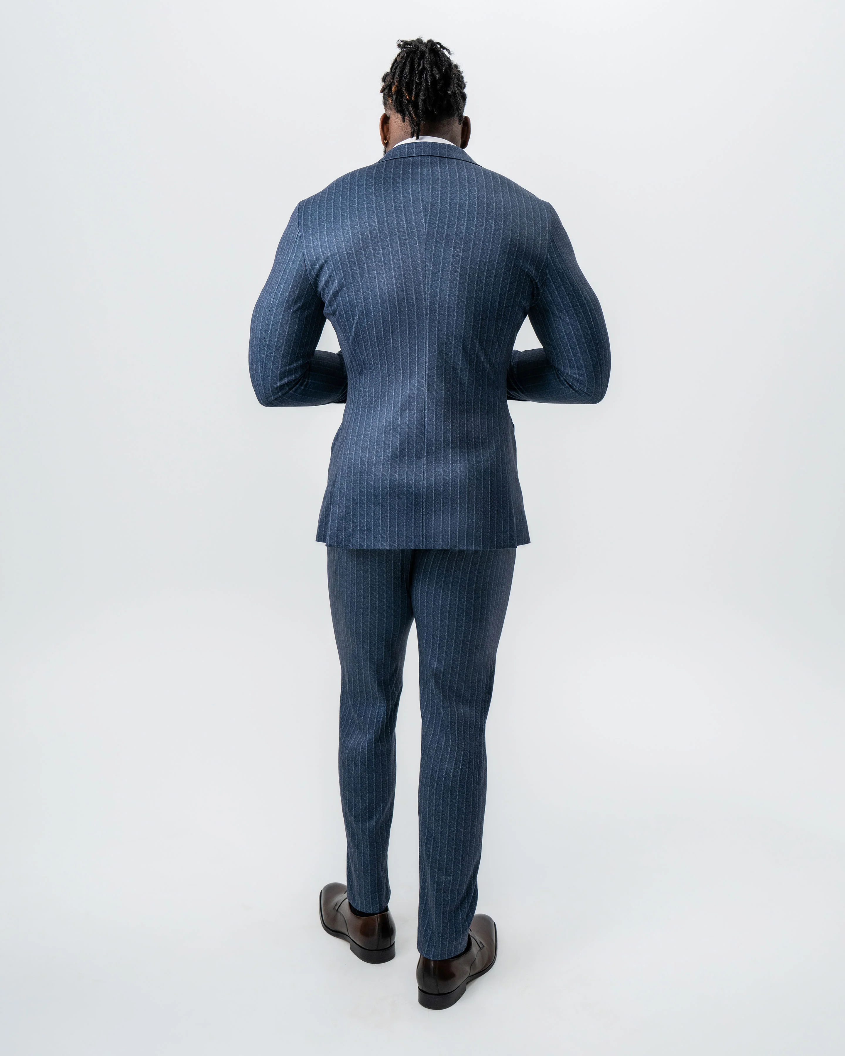 Athletic Fit Stretch Suit - Textured Navy Chalk Stripe - Image 3