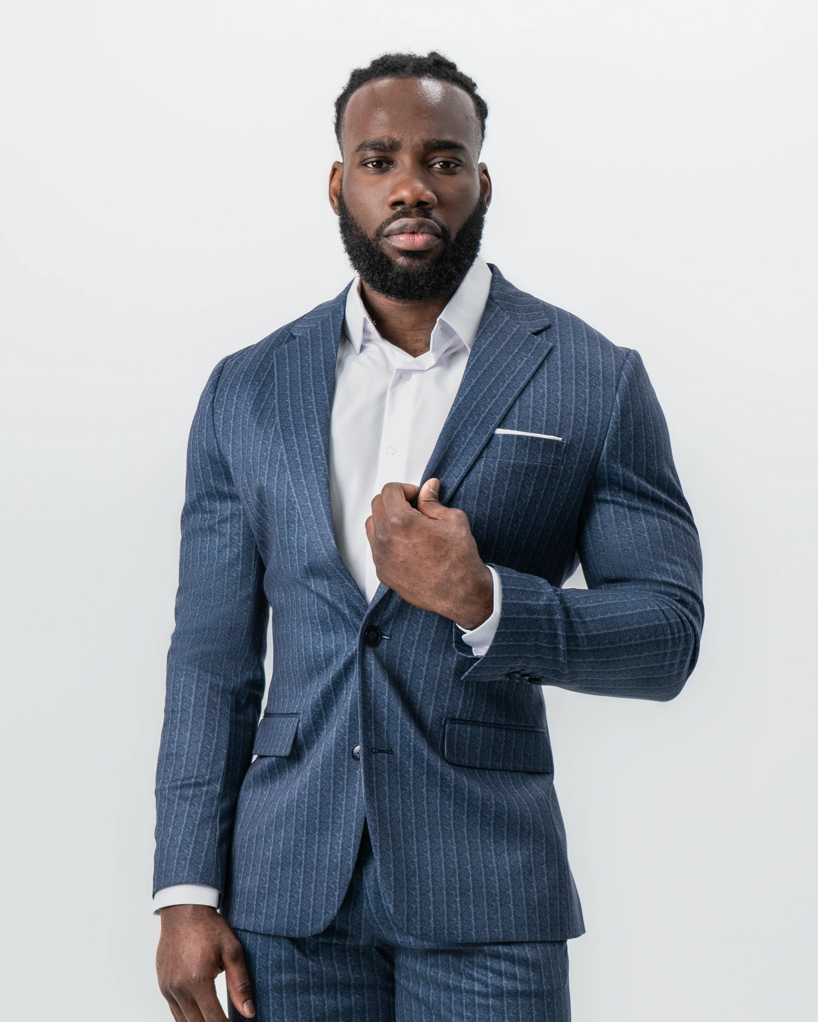 Athletic Fit Stretch Suit - Textured Navy Chalk Stripe - Image 4