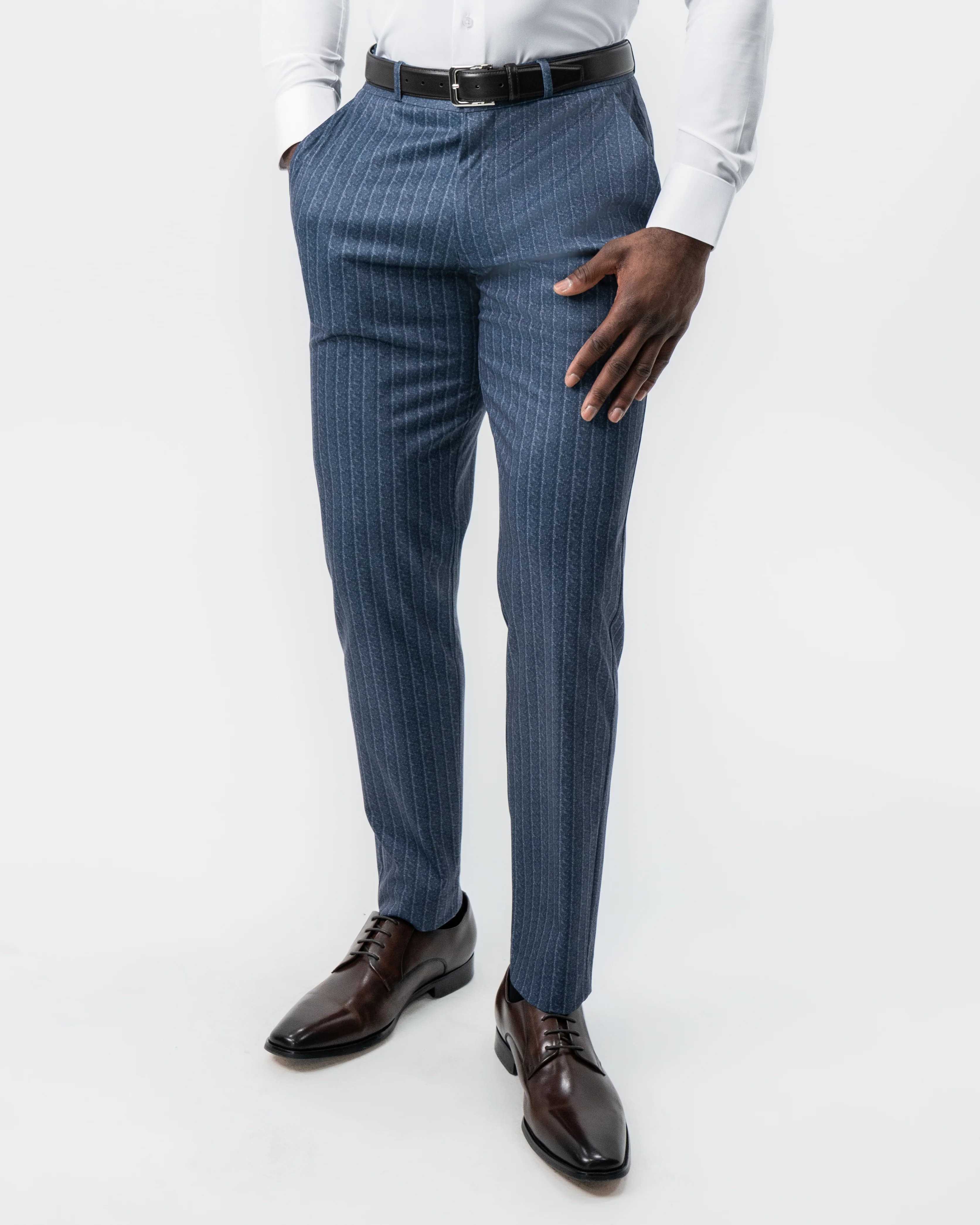 Athletic Fit Stretch Suit - Textured Navy Chalk Stripe - Image 6
