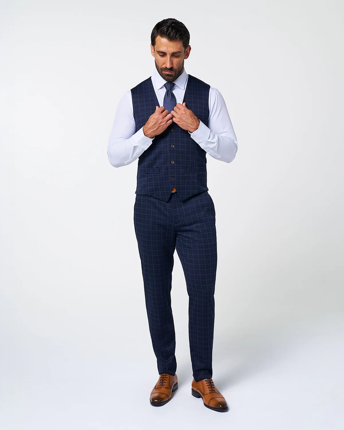 Athletic Fit Stretch Suit Vest - Blue Plaid - Image 4