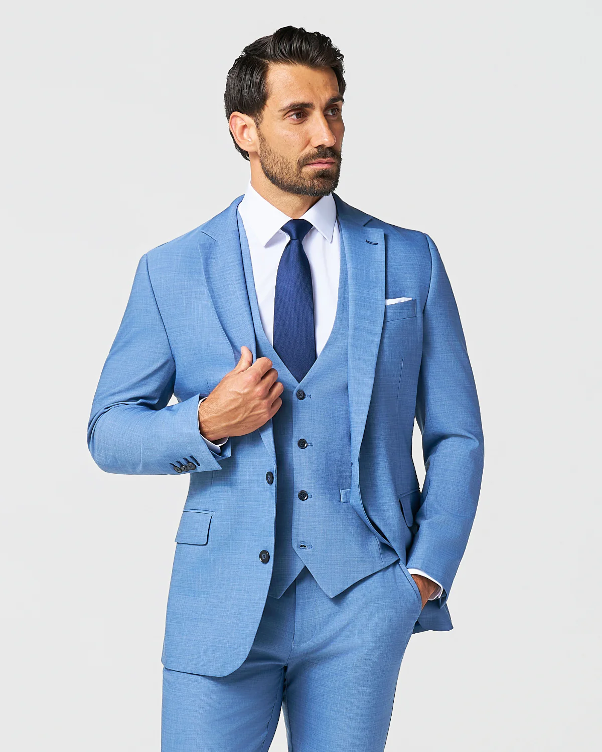 Athletic Fit Stretch Suit Vest - Heathered Light Blue - Image 3
