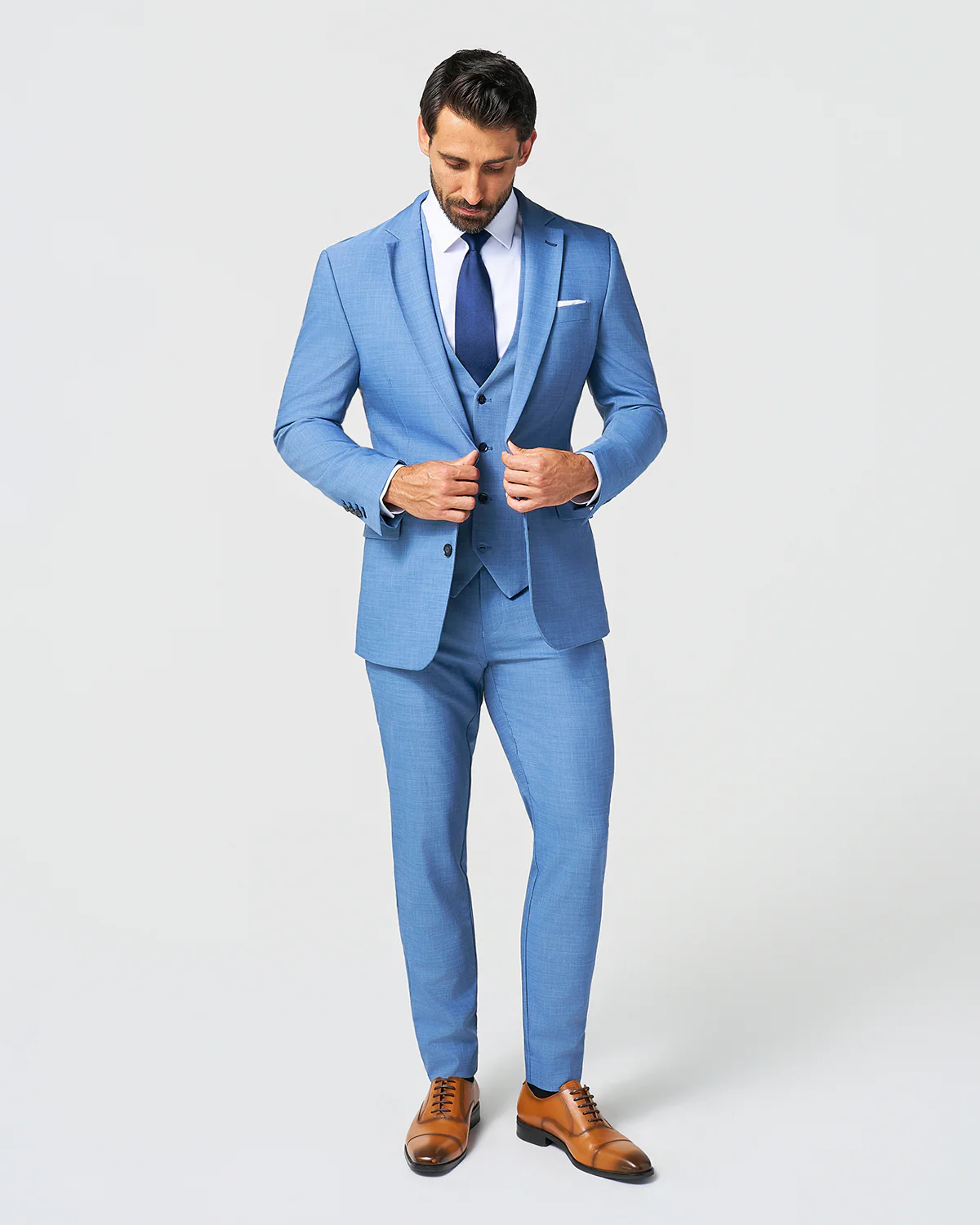 Athletic Fit Stretch Suit Vest - Heathered Light Blue - Image 5