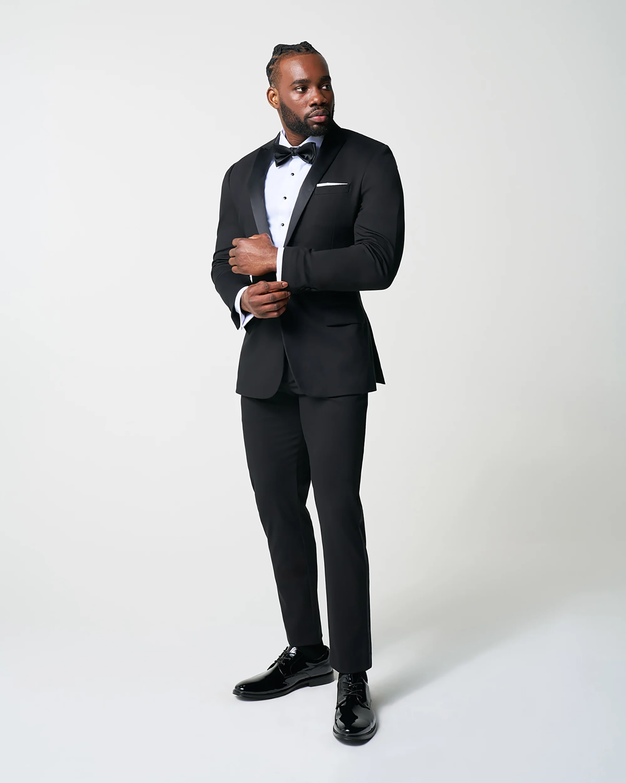Athletic Fit Stretch Tuxedo Jacket - Black with Peak Lapel - Image 3