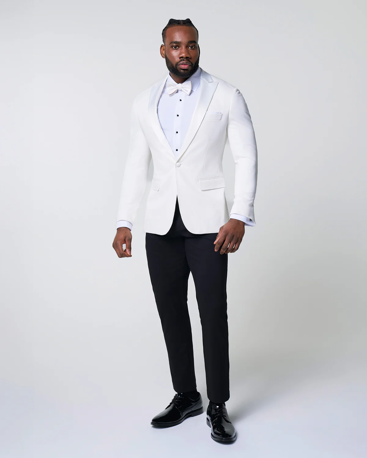 Athletic Fit Stretch Tuxedo Jacket - Solid Cream with White Shawl Lapel - Image 3