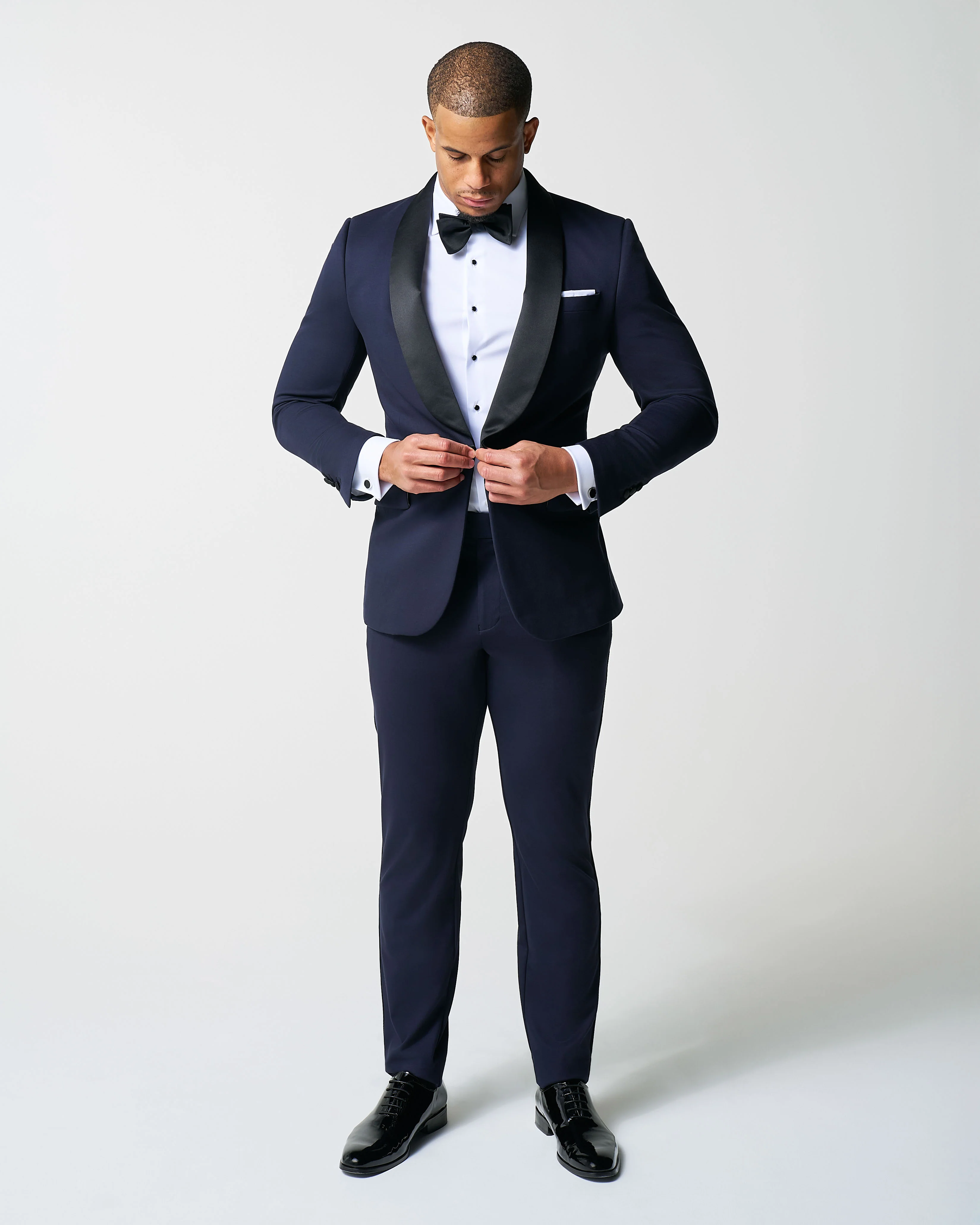 Athletic Fit Stretch Tuxedo Jacket - Navy with Shawl Lapel - Image 3