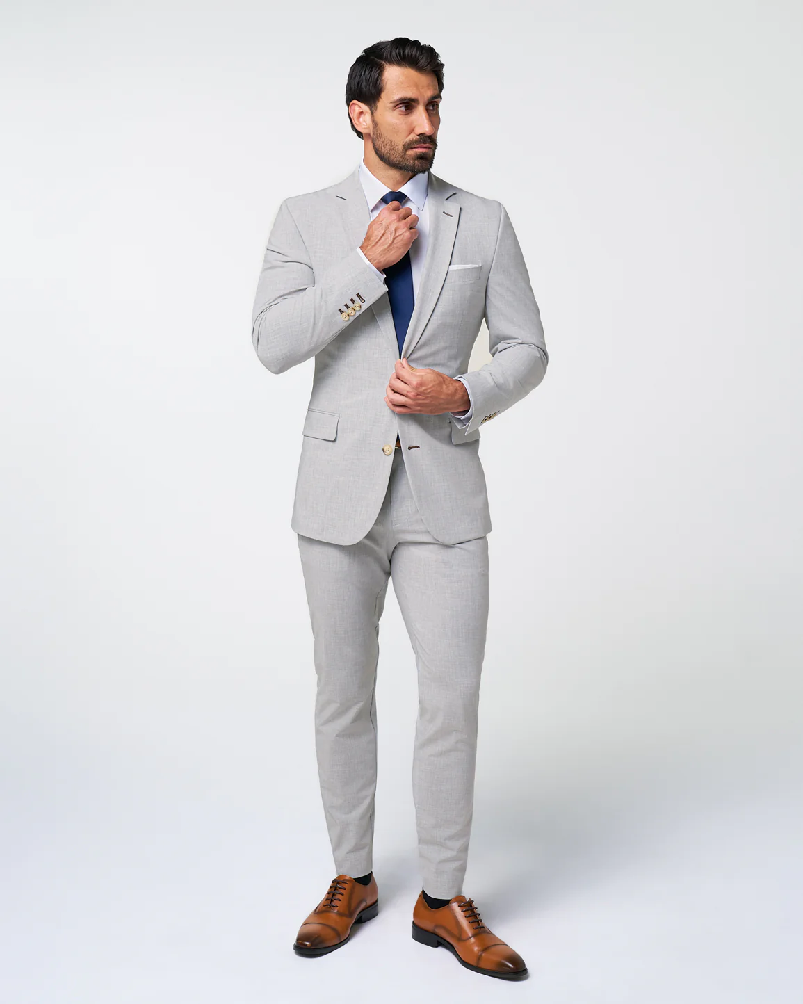 Athletic Fit Stretch Blazer - Lightweight Heathered Light Grey - Image 5