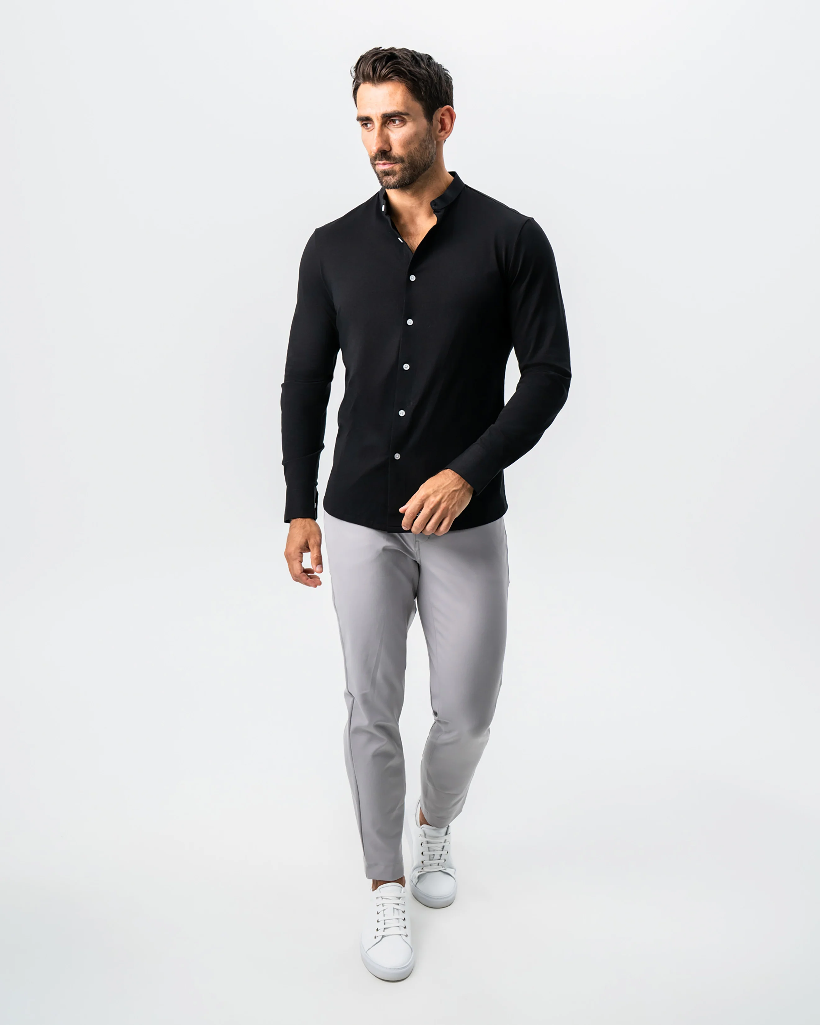 Banded Collar Button Down - Black - Image 2