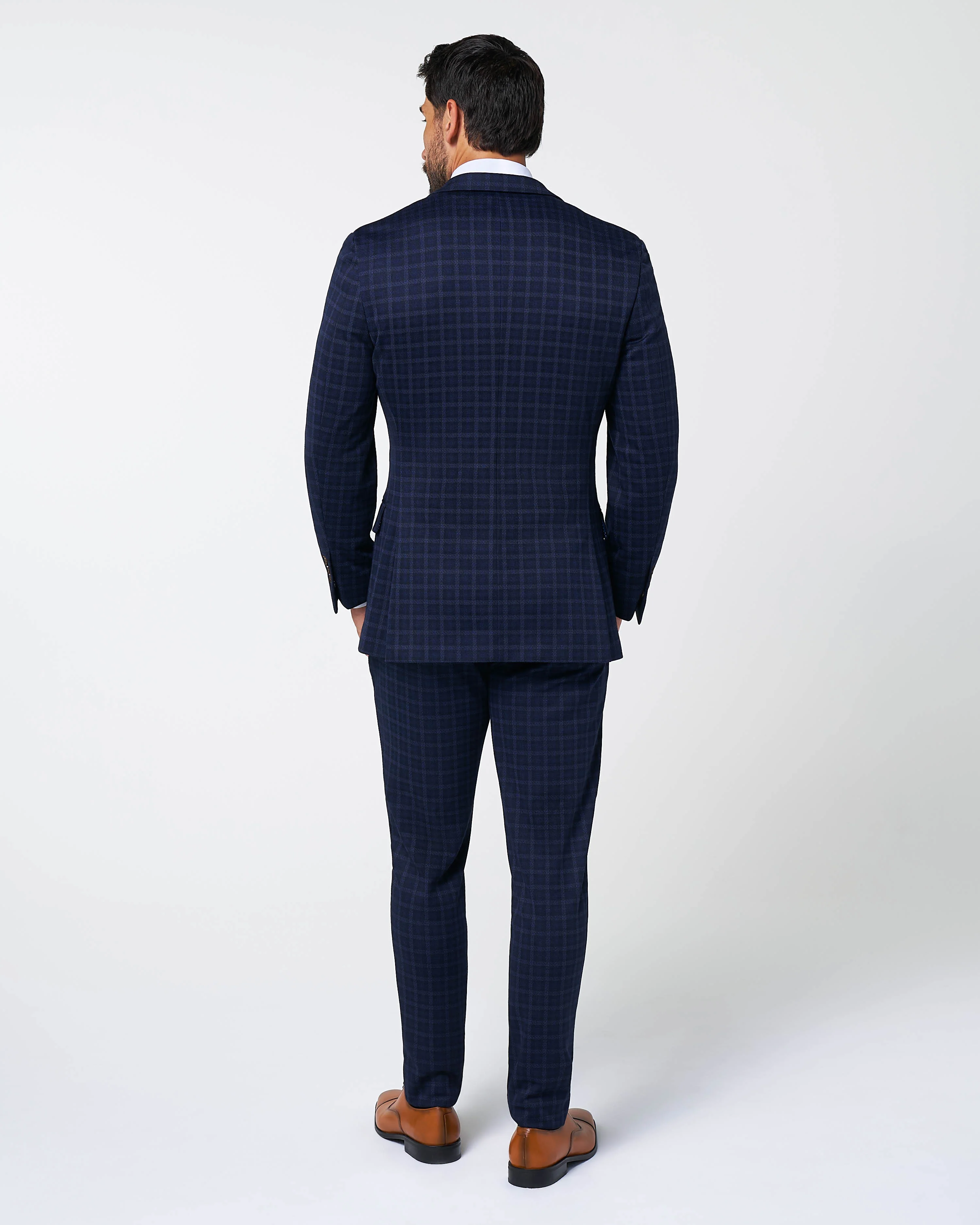 Athletic Fit Stretch Wool Suit - Blue Plaid - Image 4