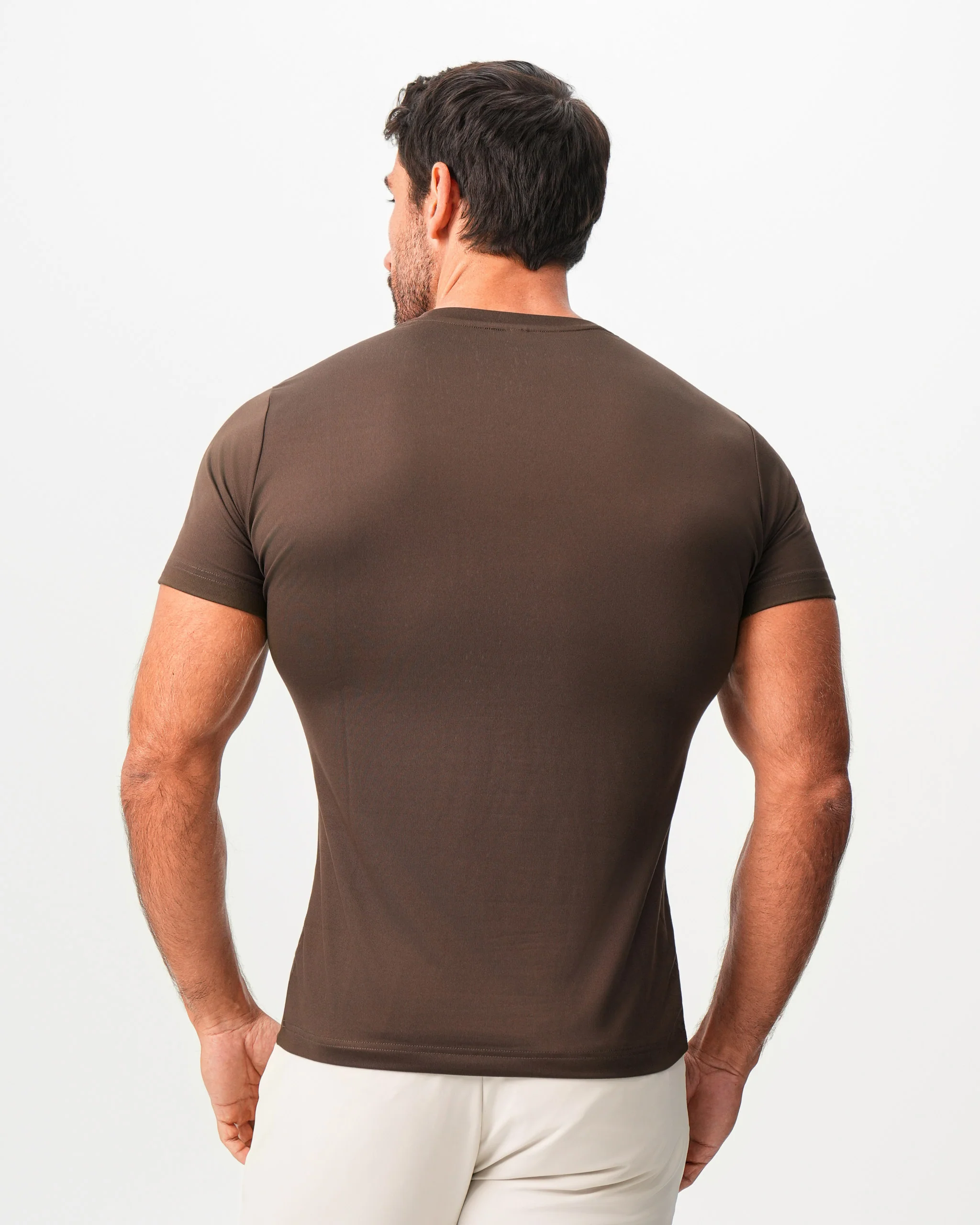 Brushed Mid-Weight Short Sleeve Crewneck - Dark Brown - Image 3