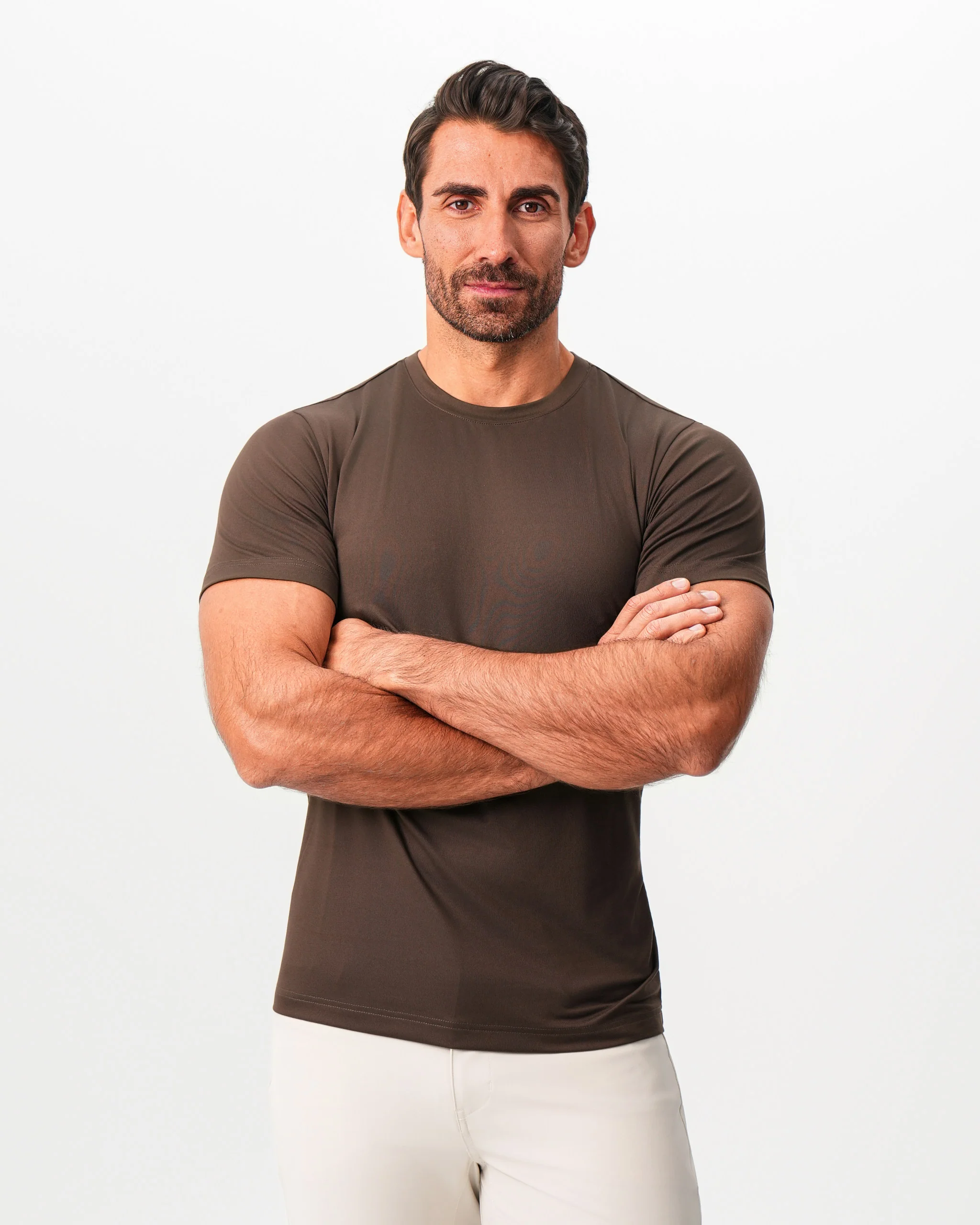 Brushed Mid-Weight Short Sleeve Crewneck - Dark Brown - Image 6