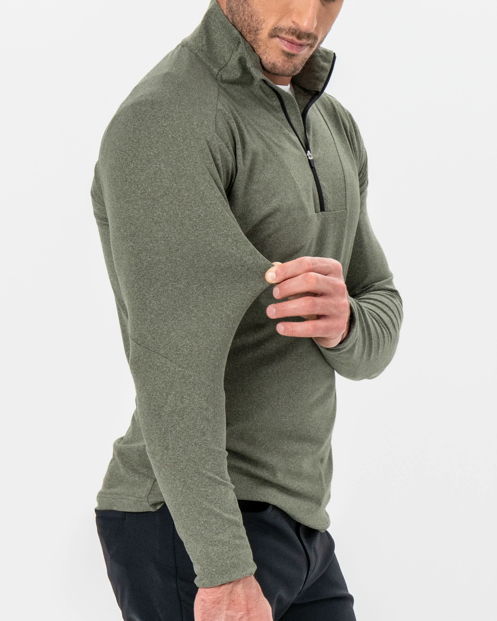 Brushed Quarter Zip - Heathered Olive - Image 2