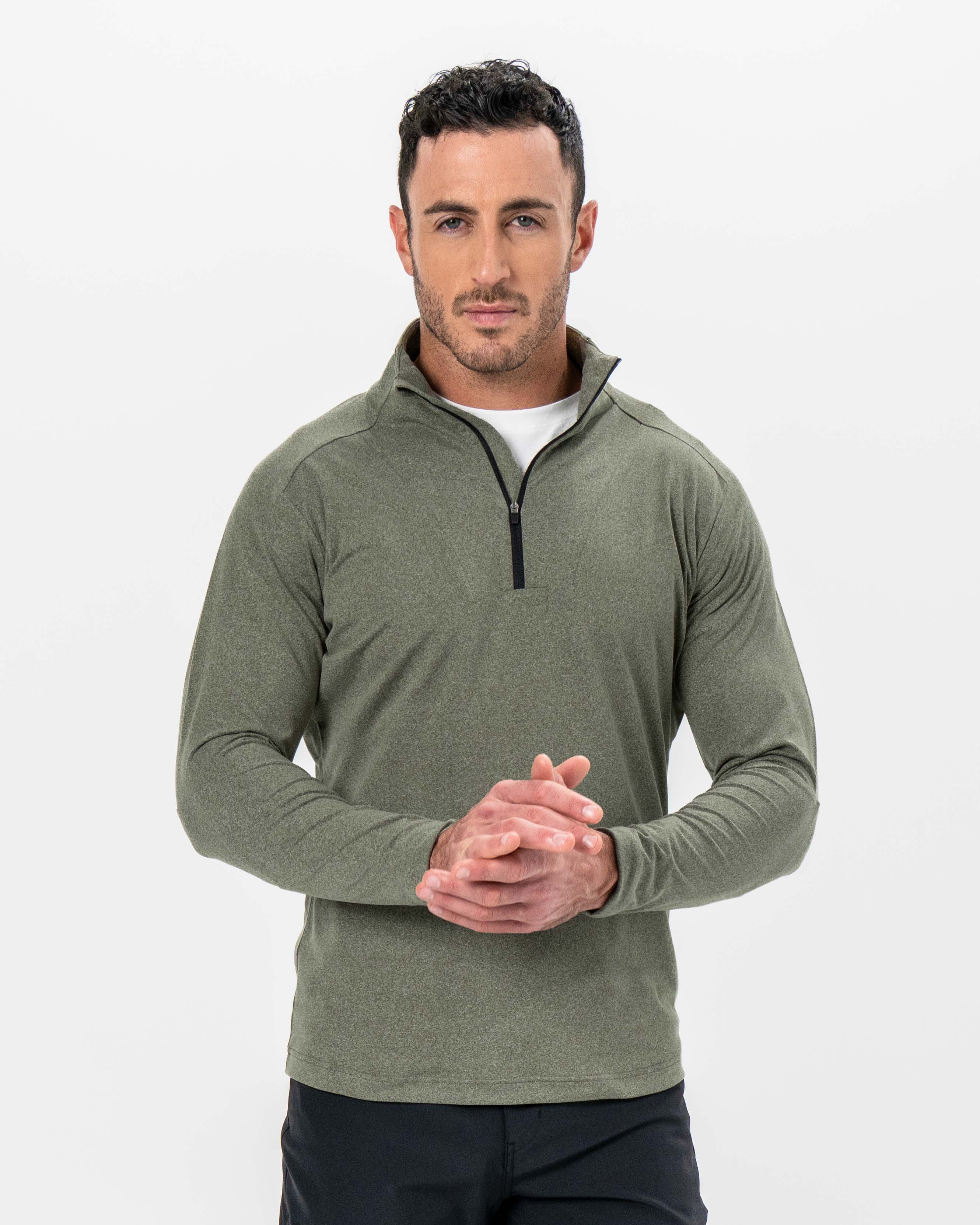 Brushed Quarter Zip - Heathered Olive - Image 3